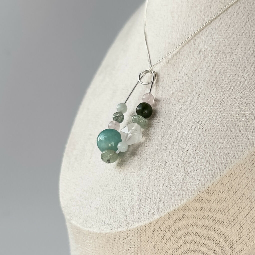 HEALING CRYSTAL & STERLING SILVER SLIDING BEAD PENDANT TO HELP BALANCE YOUR HEART CHAKRA