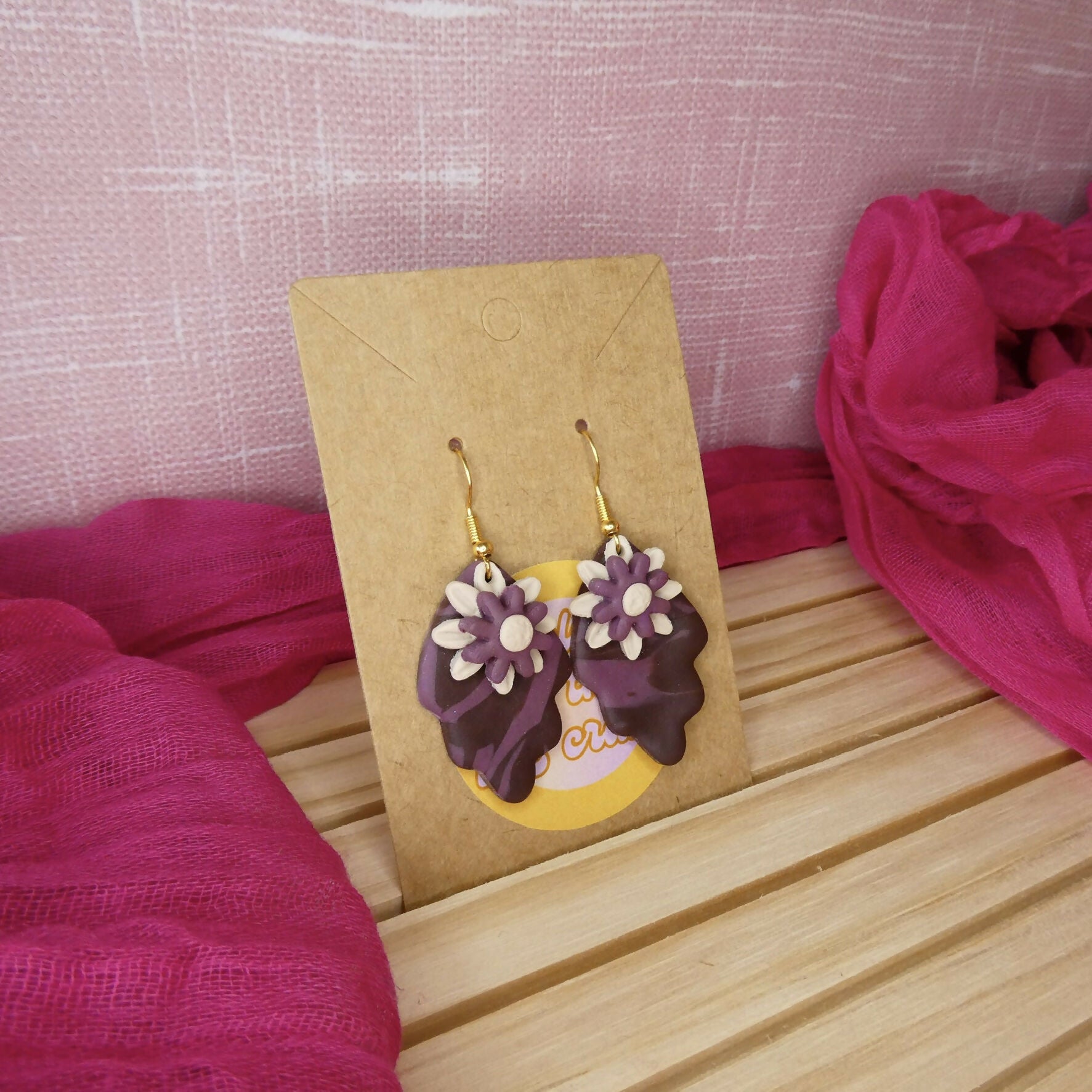 Dangly Maroon Leaf Polymer Clay Earrings