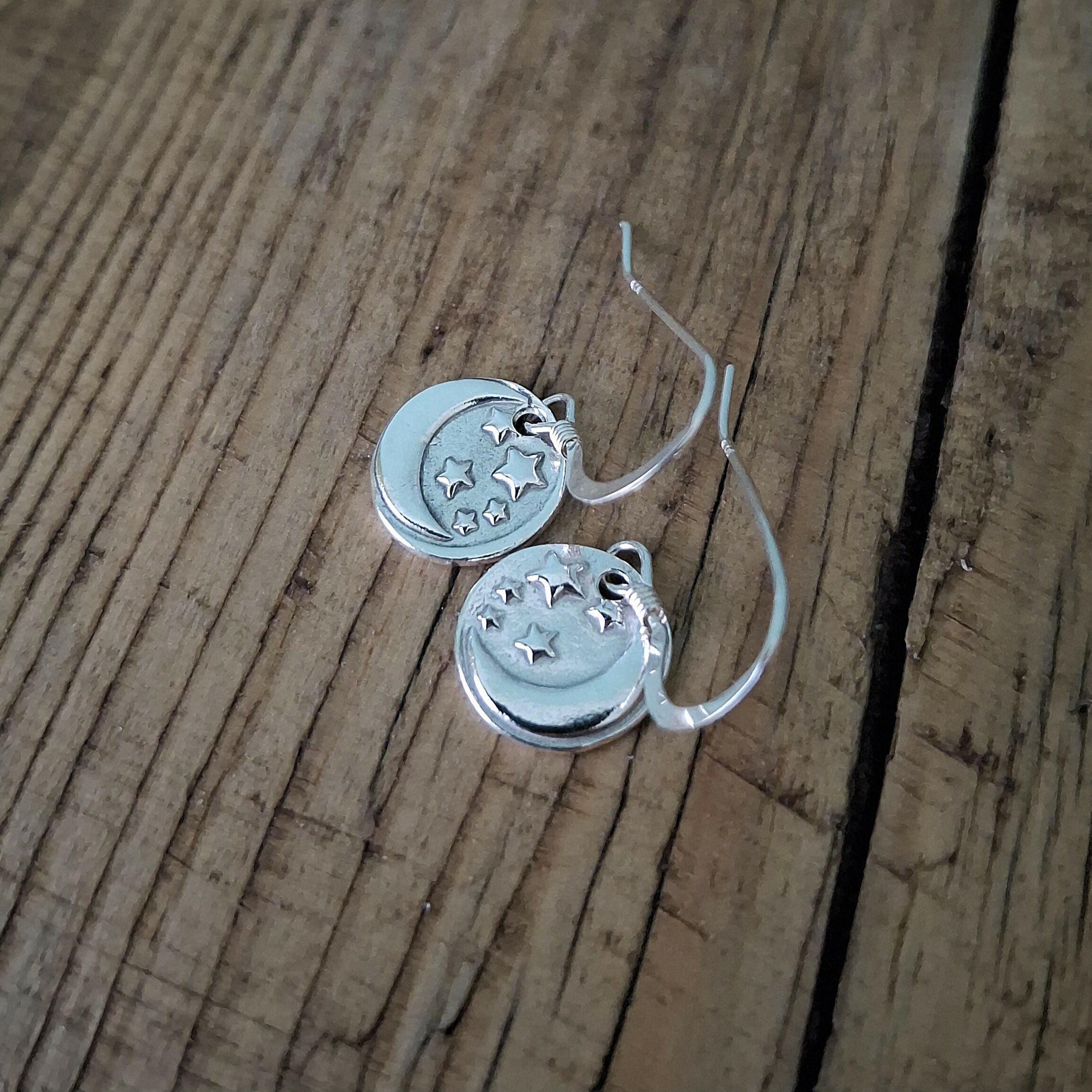 Handmade Moon And Stars Silver Earrings