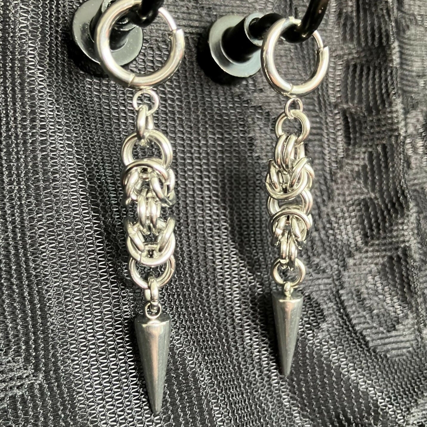 CHAINMAIL SPIKE/BALL EARRINGS - STAINLESS STEEL