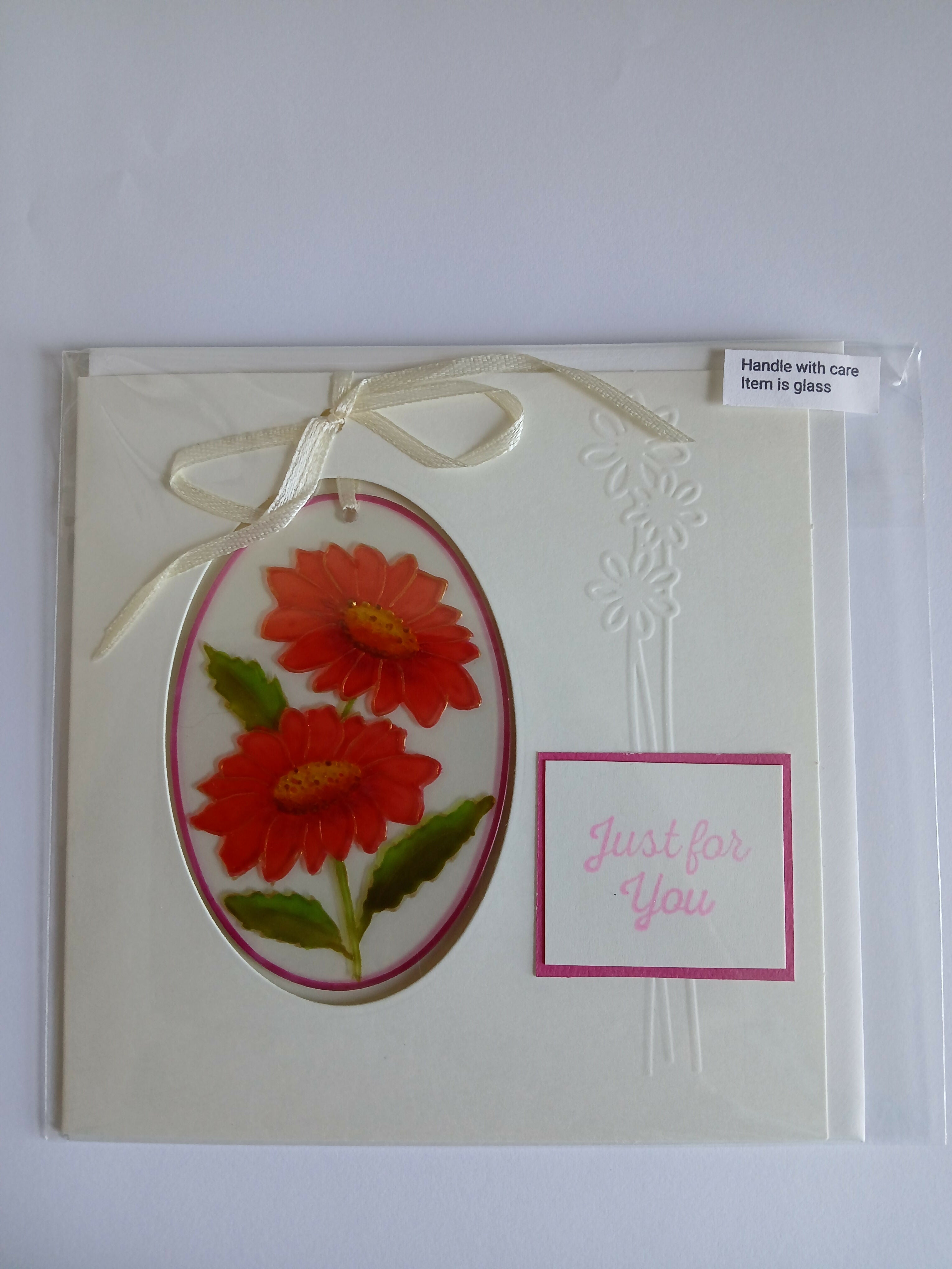Hand Painted Glass Plaque, Suncatcher - Butterfly and Flower