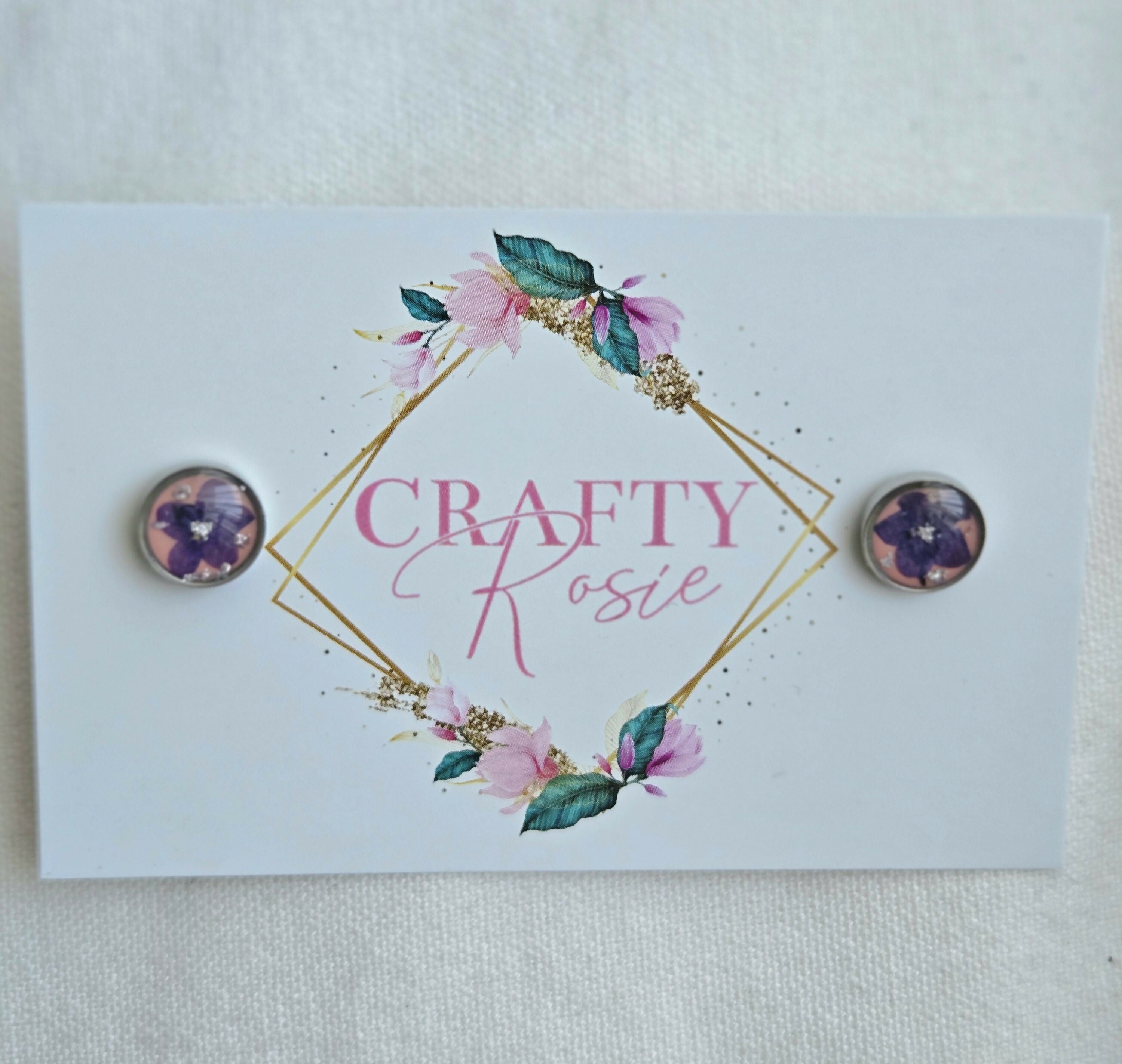 Stainless Steel Real Dried Forget Me Not Flower Stud Earrings