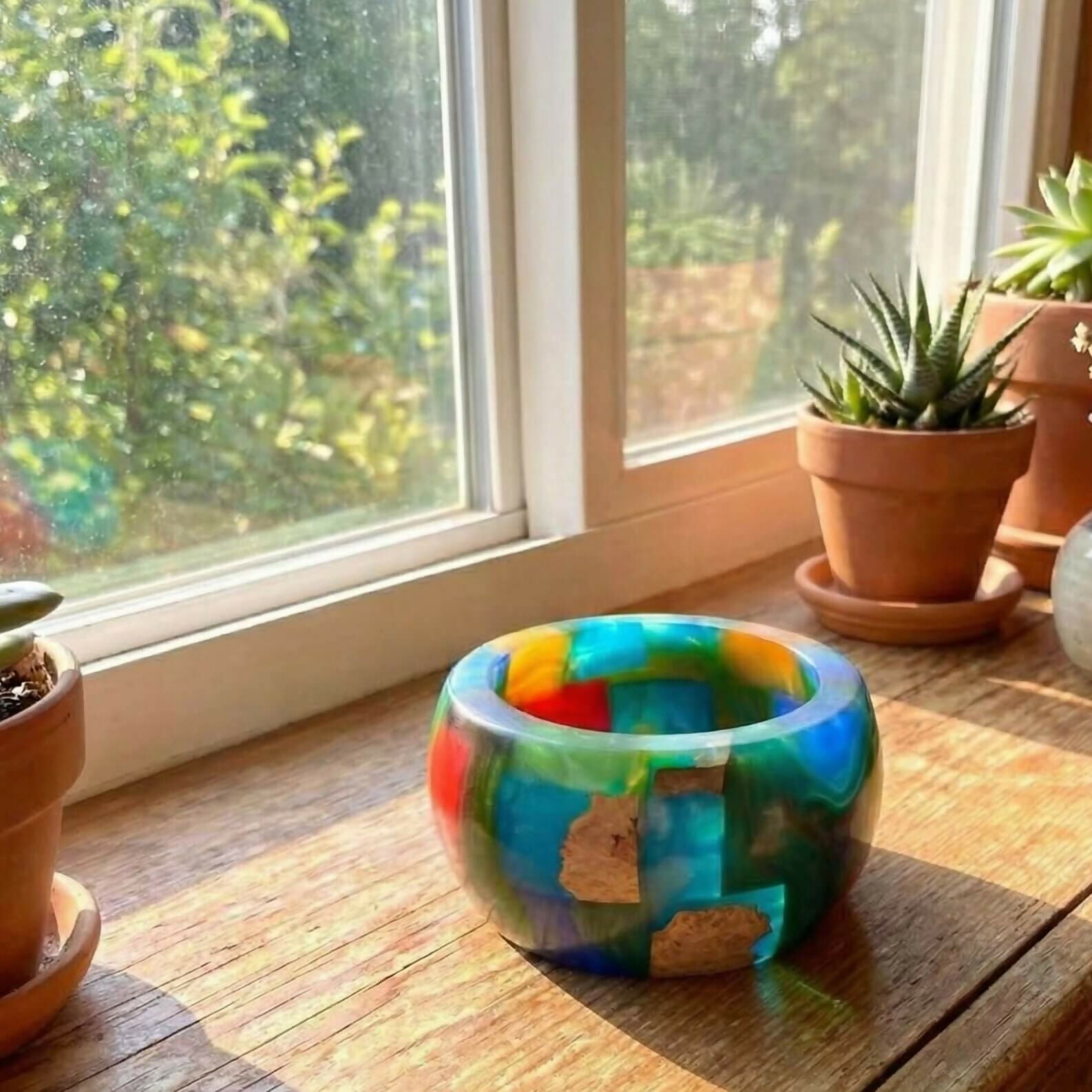 Green & Multi-Colour Mosaic Resin Bowl