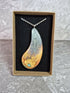 Unique Hand Crafted Double Sided Tear Drop Shape Pendant With Swirling Blue, Gold, Red and Green Colours
