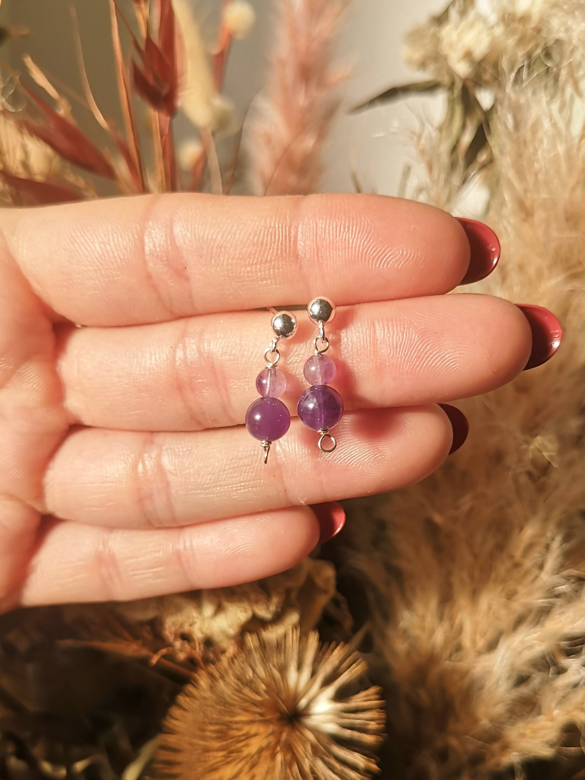 Light-weight Amethyst & Sterling Silver Dangle Earrings
