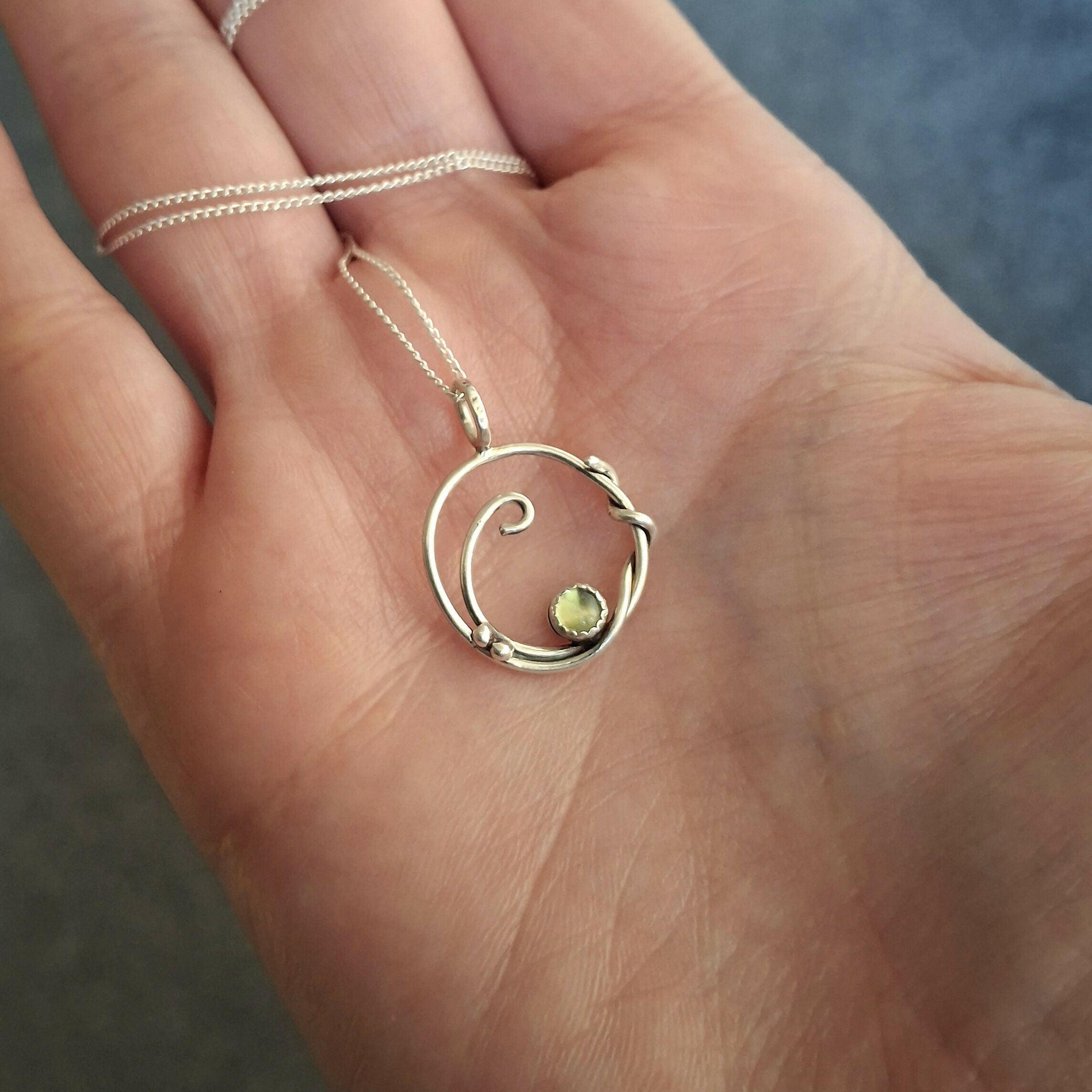 Handmade Silver Vine Necklace with Peridot