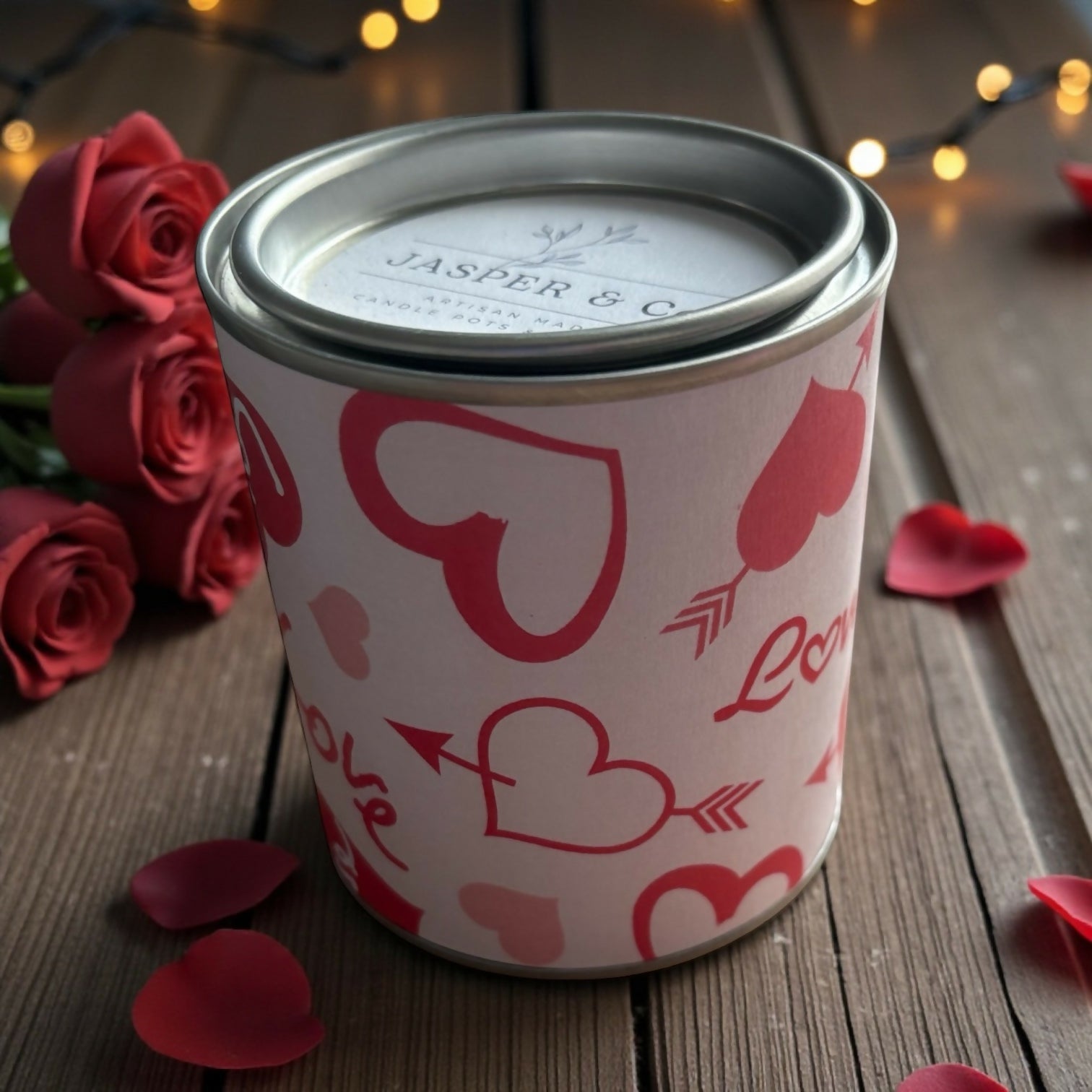 Jasper & Co Valentine Hearts Tin Candle – Romantic Decorative Scented Candle