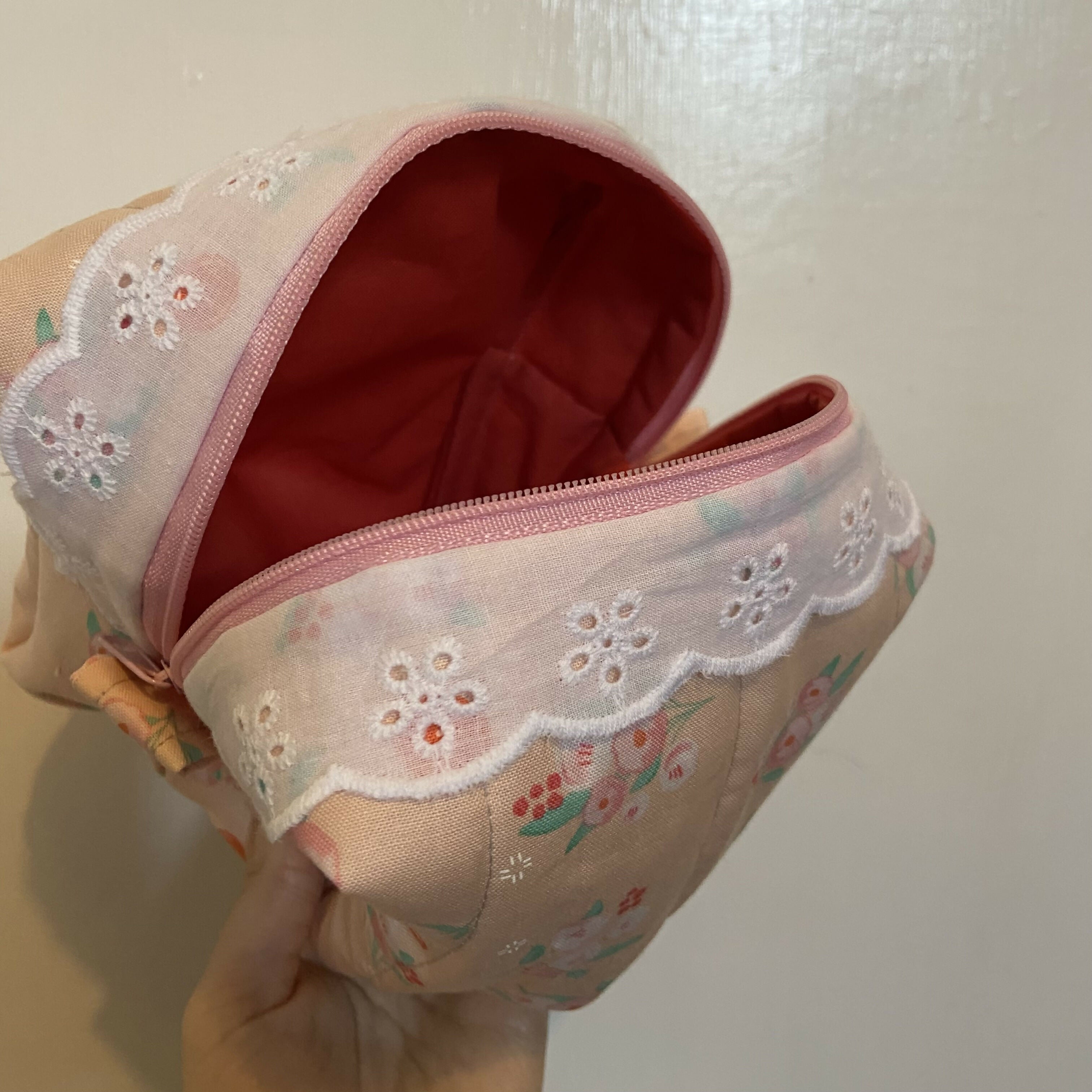 Pink Floral Tall Boxy Cosmetics Bag