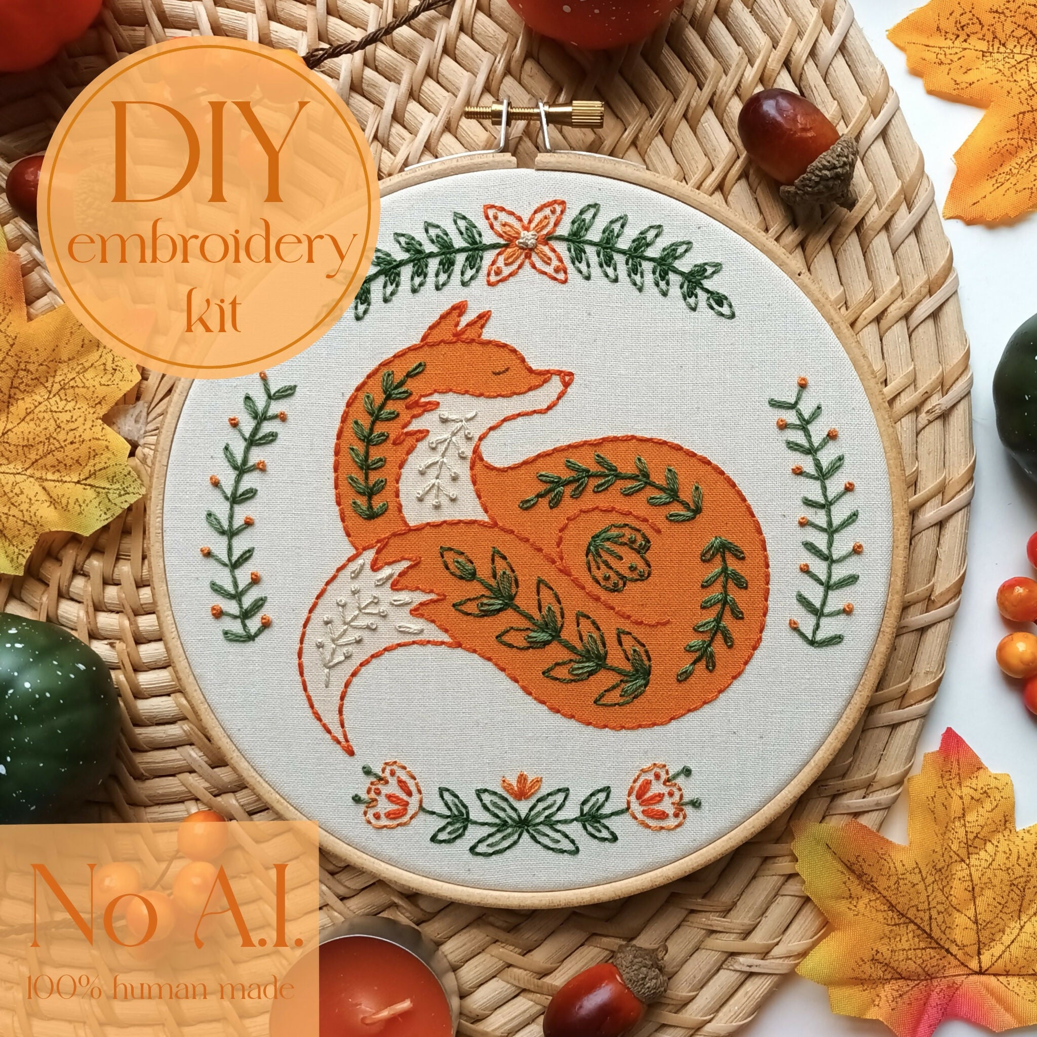DIY embroidery kit for beginners - Folk fox
