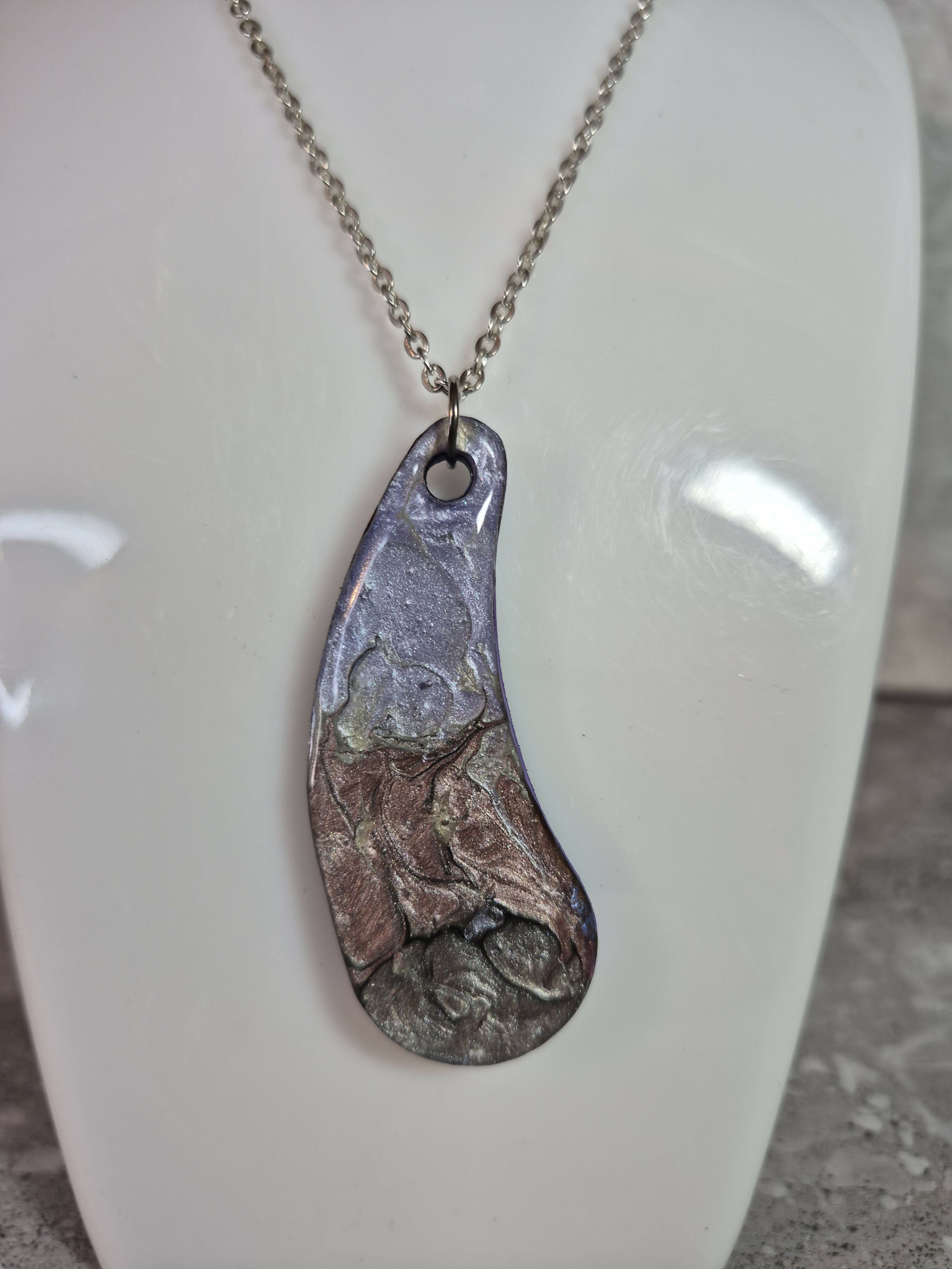 Unique Hand Crafted Tear Dropped With Swirling Purple, Pink, Grey With Slivers of Black