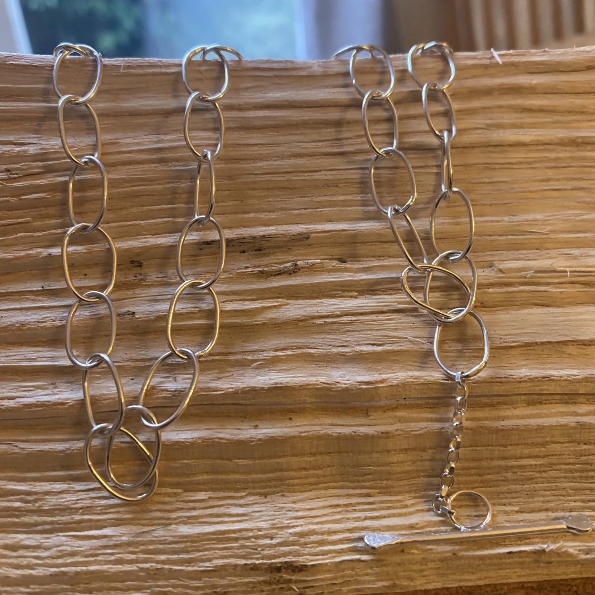 Sterling Silver Oval Link Necklace - Adjustable 19 inches - Toggle Clasp
