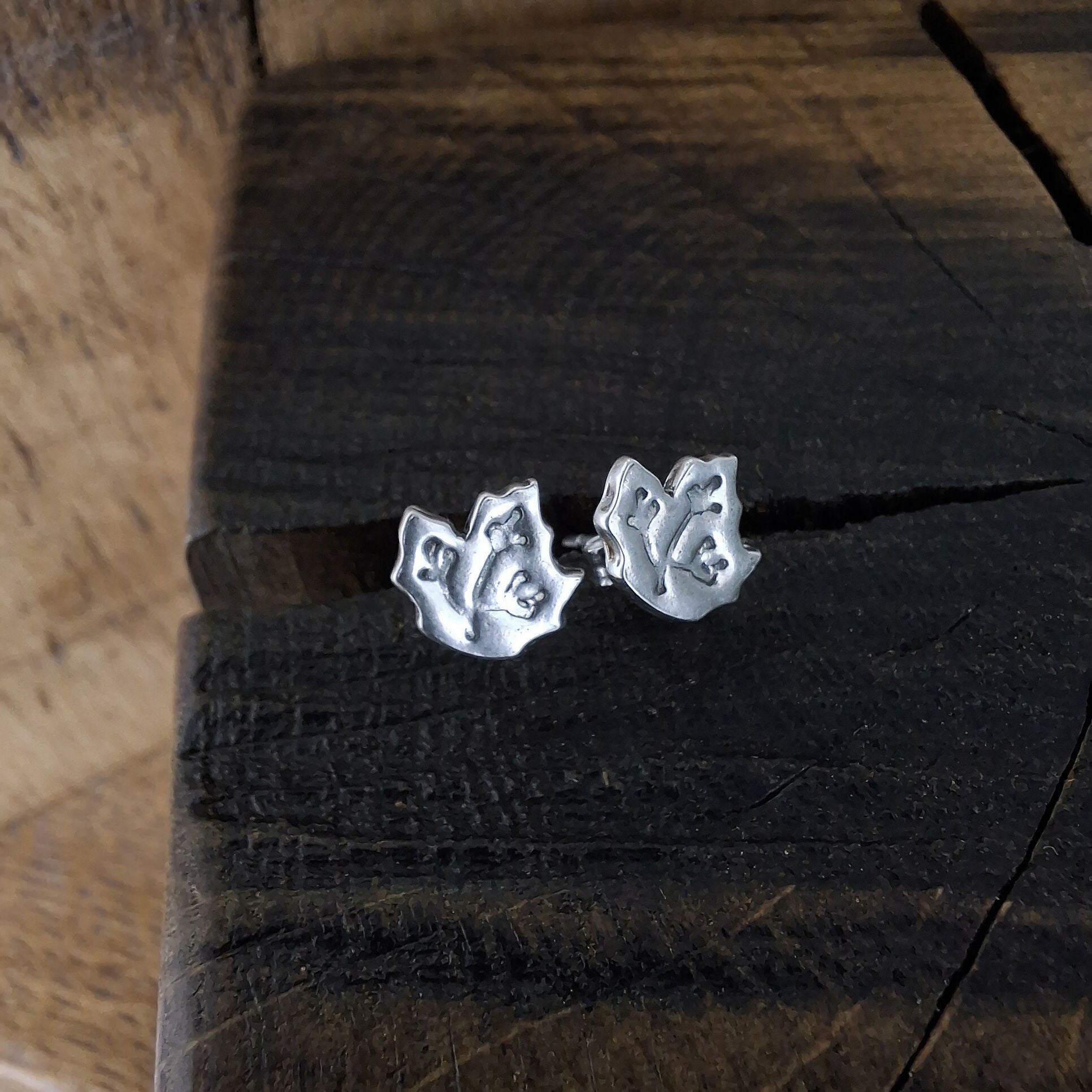 Handmade Silver Sycamore Leaf Studs