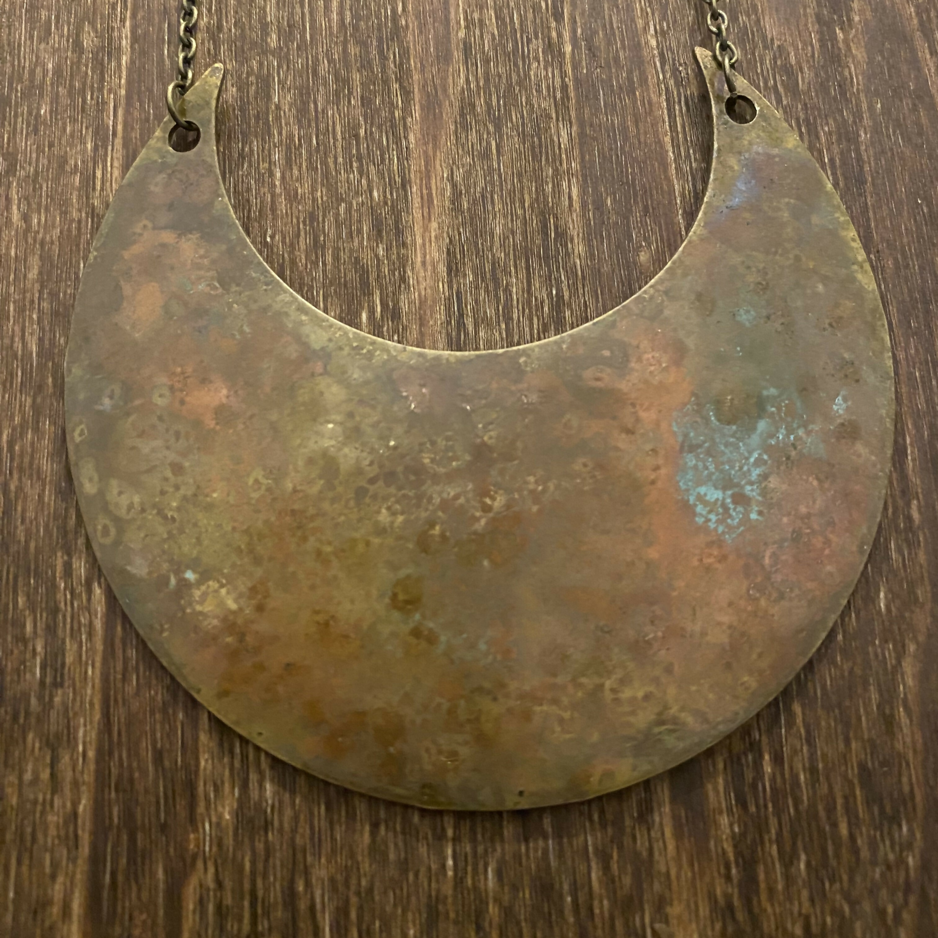 Hammered Brass Half Moon Talisman Necklace