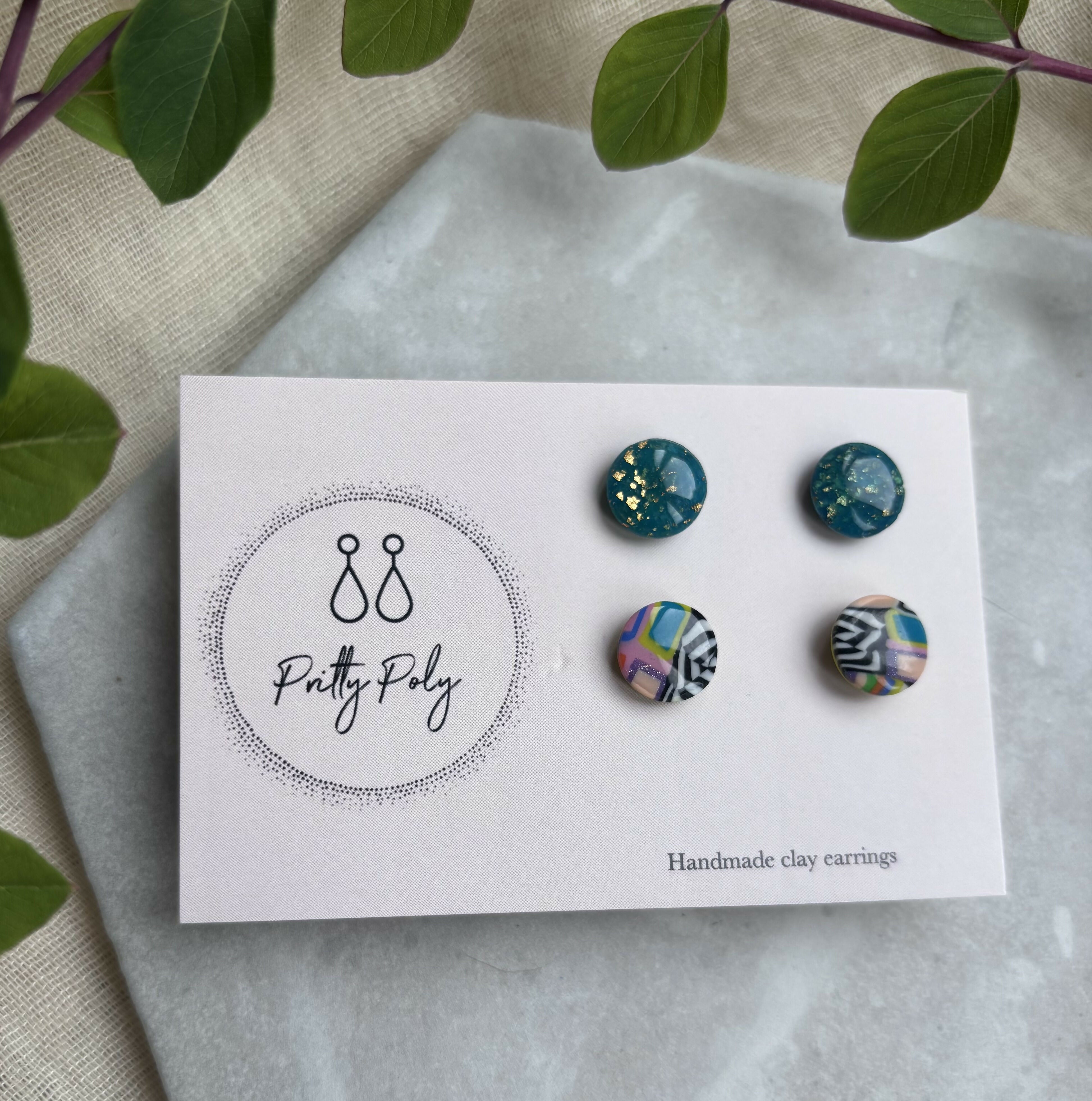 Polymer Clay Stud Pack - Deep Blue & Gold and Colour Pattern