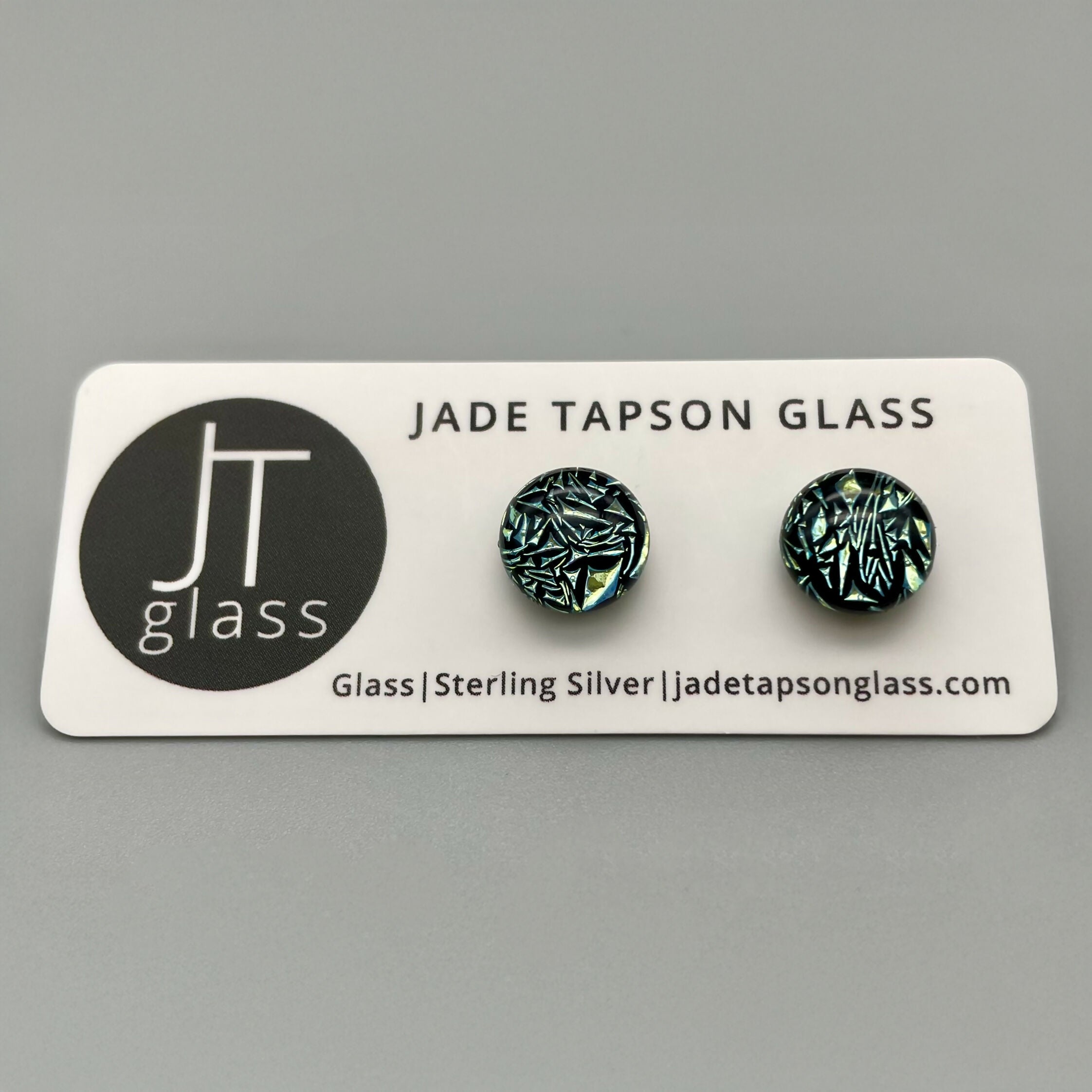 Crackle Dichroic Fused Glass Sterling Silver Stud Earrings - Handmade by Jade Tapson Glass.