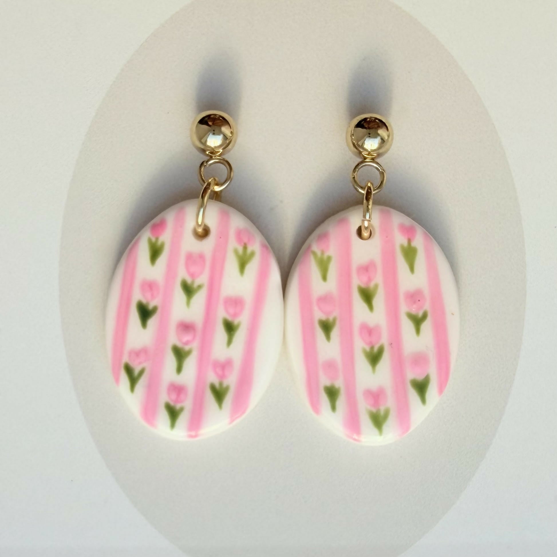 Pink Stripes and Flowers Polymer Clay Earrings