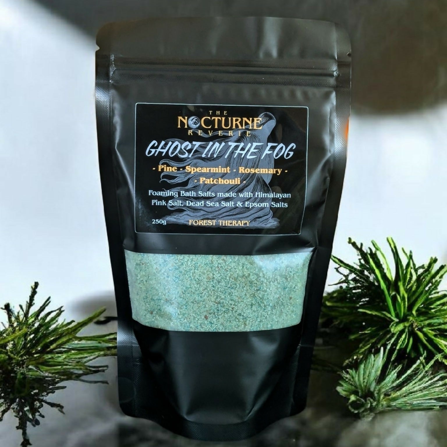 Pine, Spearmint, Rosemary & Patchouli Foaming Bath Salts - Himalayan Pink, Dead Sea & Epsom Salt Blend 250g