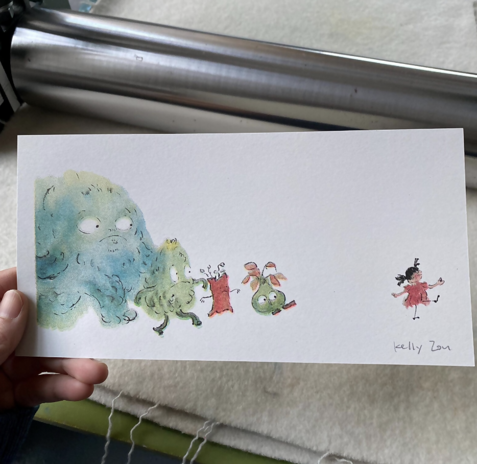 Riso print Monsters stalking girl