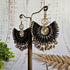 Egyptian Queen Earrings; Large Statement Black Macrame Gold Spirals Earrings