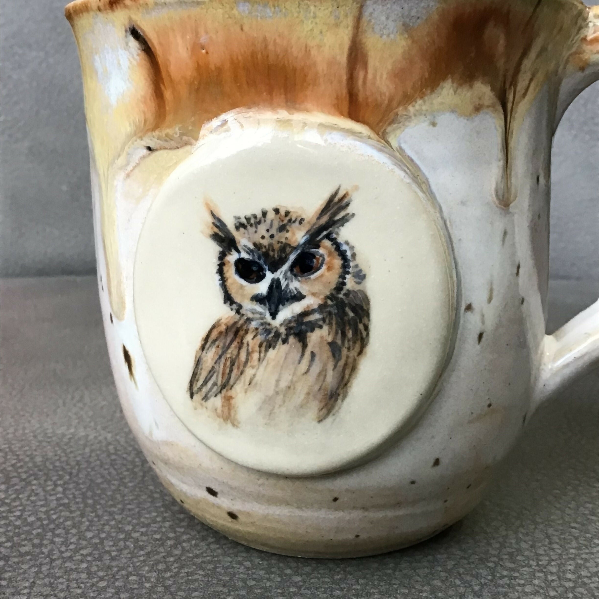 Handpainted Animal Mug Green/ cream /brown