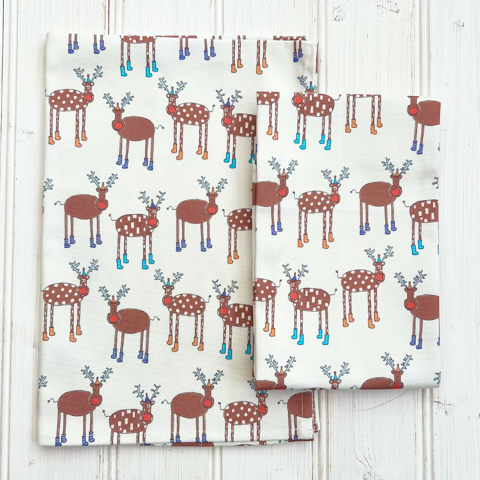 Christmas Organic Cotton Tea Towel - Jolly Reindeers