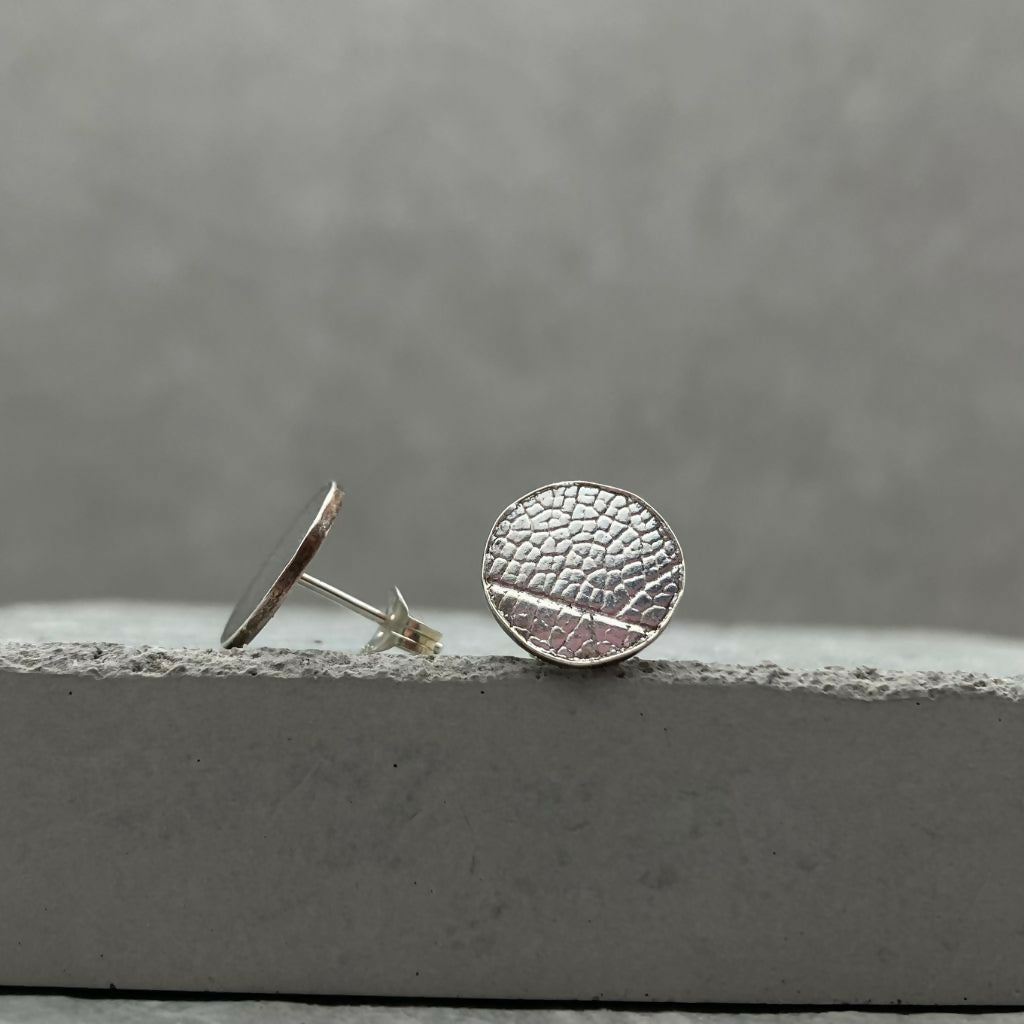 Leaf Print Stud Earrings - Sterling Silver