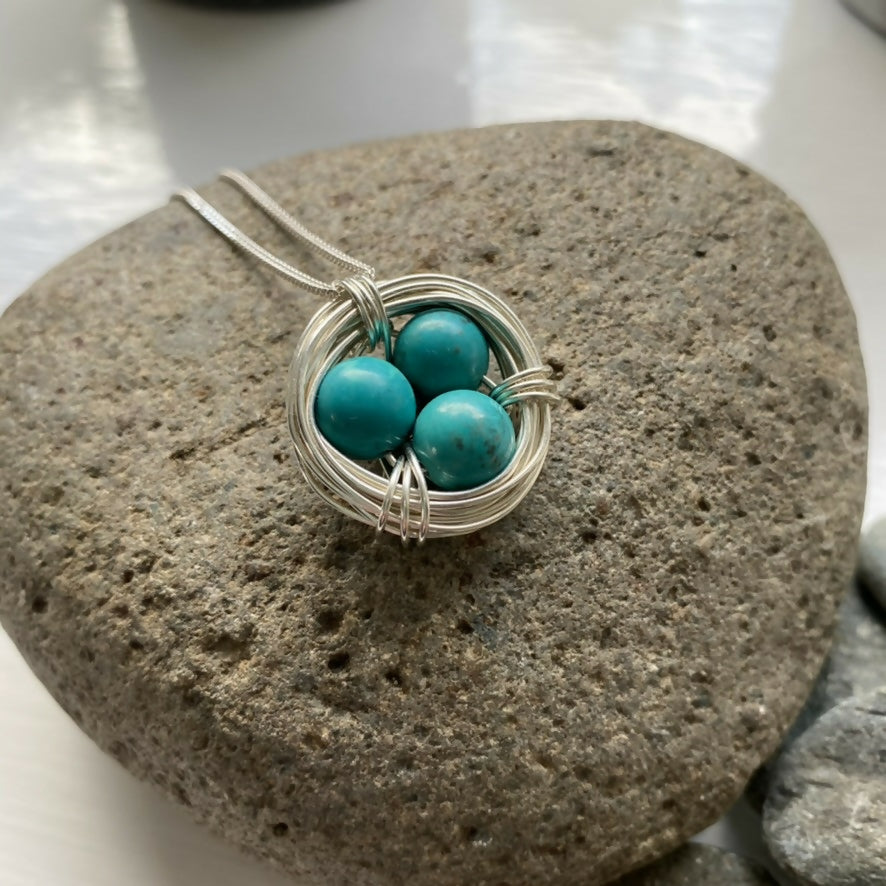 Turquoise Nest Necklace, Sterling Silver