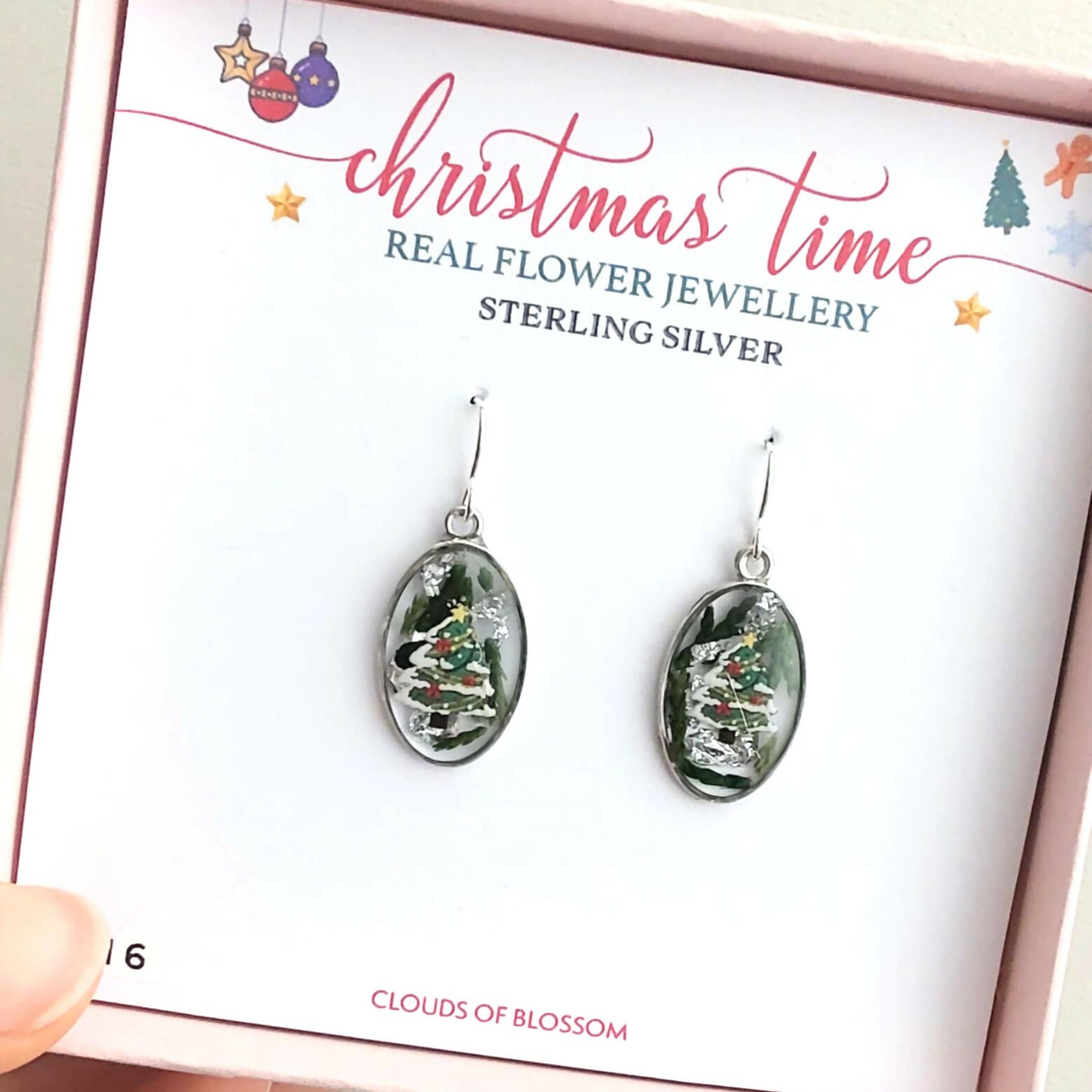 Real Christmas Tree Leaves Earrings Sterling Silver