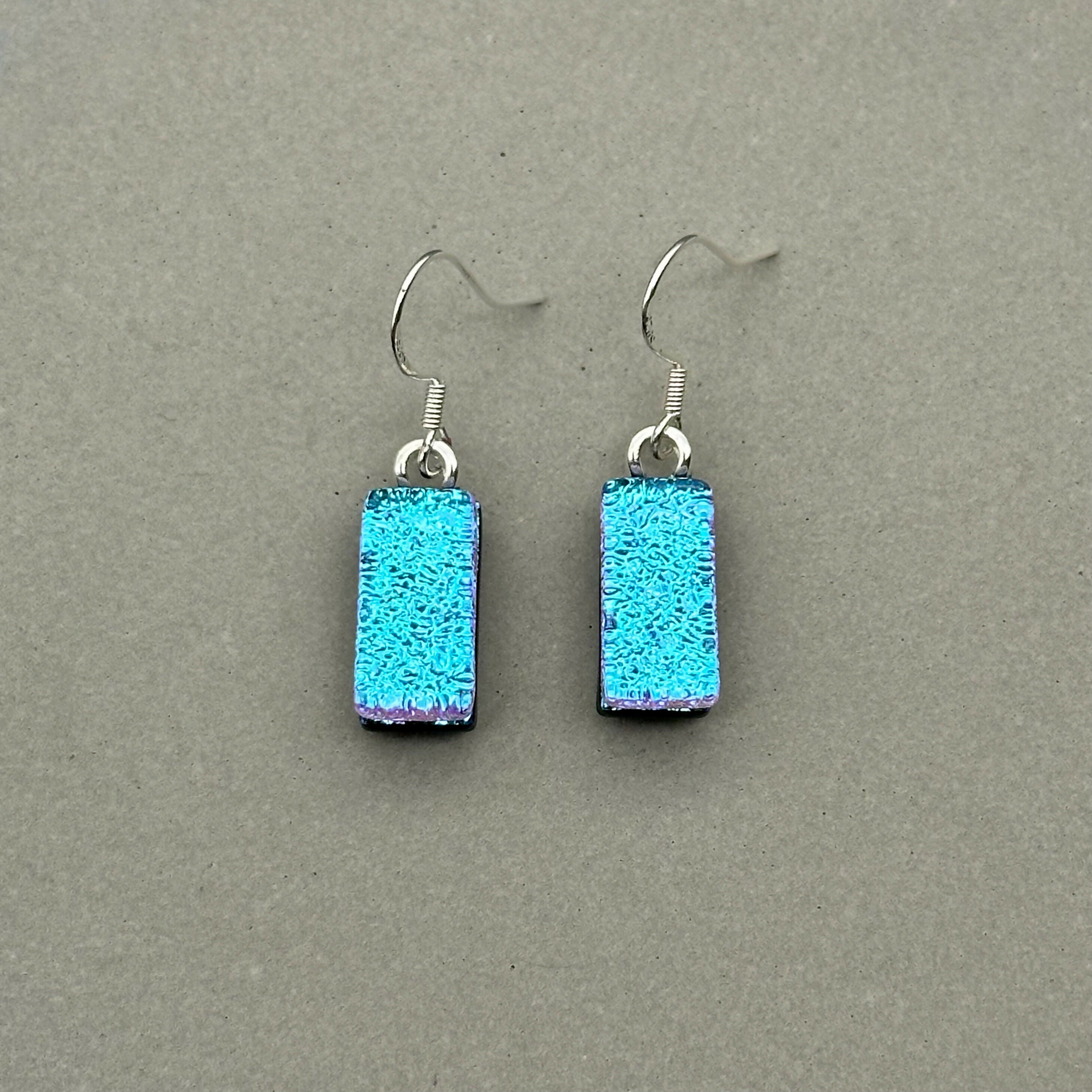 Ice Blue & Purple Dichroic Glass Necklace and Earrings Set - Sterling Silver, Handmade by Jade Tapson Glass