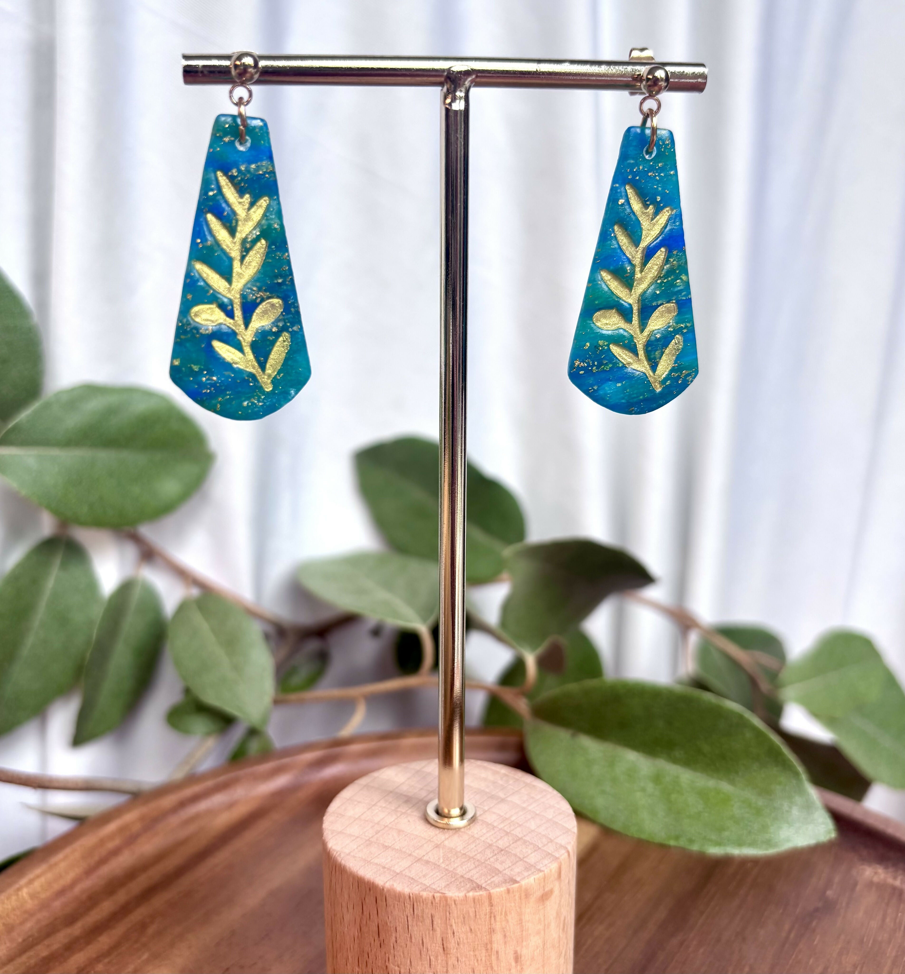 Ocean Dream Collection - Leaf Imprint Polymer Clay Earrings
