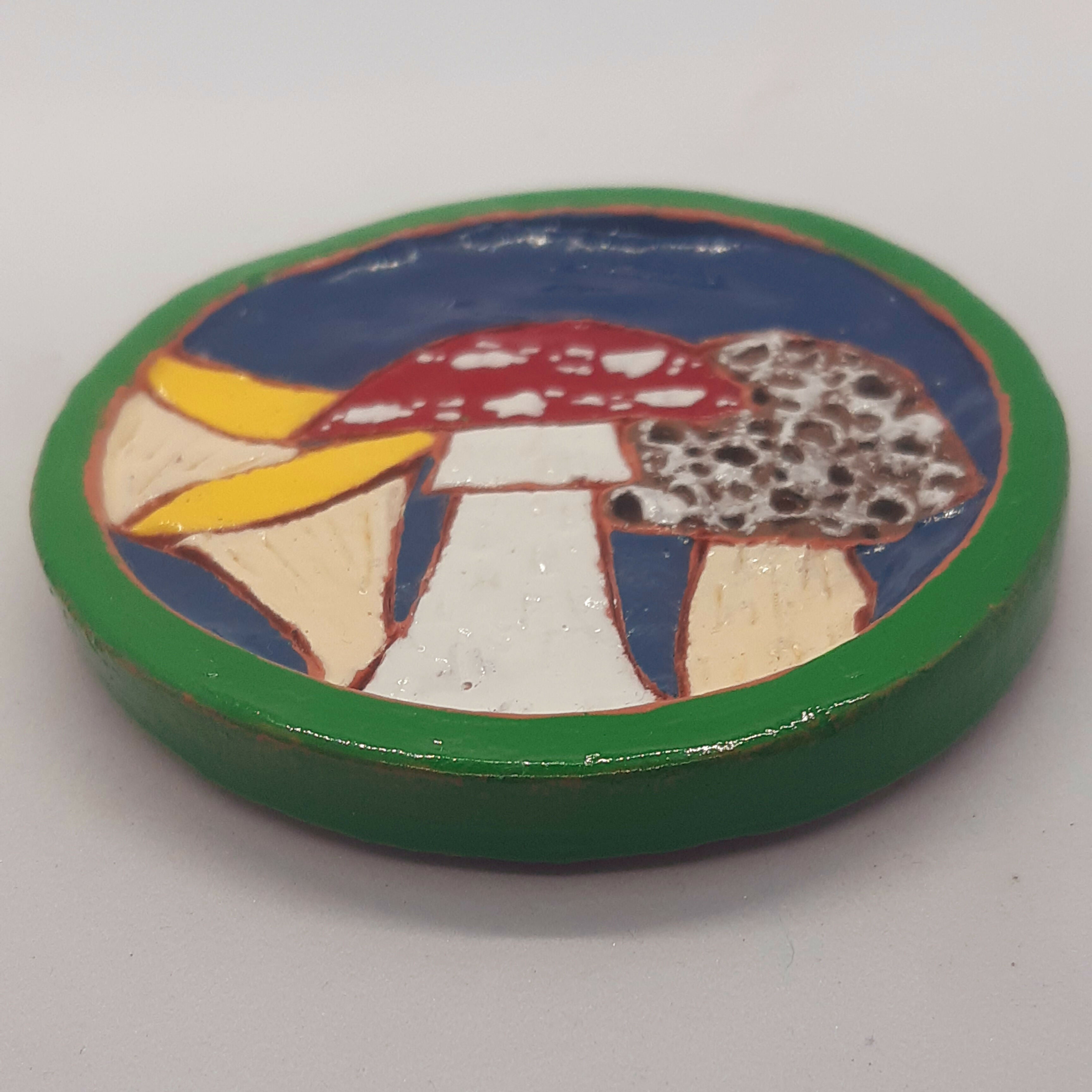 Toadstool Trinket Jewellery Dish/ Art Round Tile