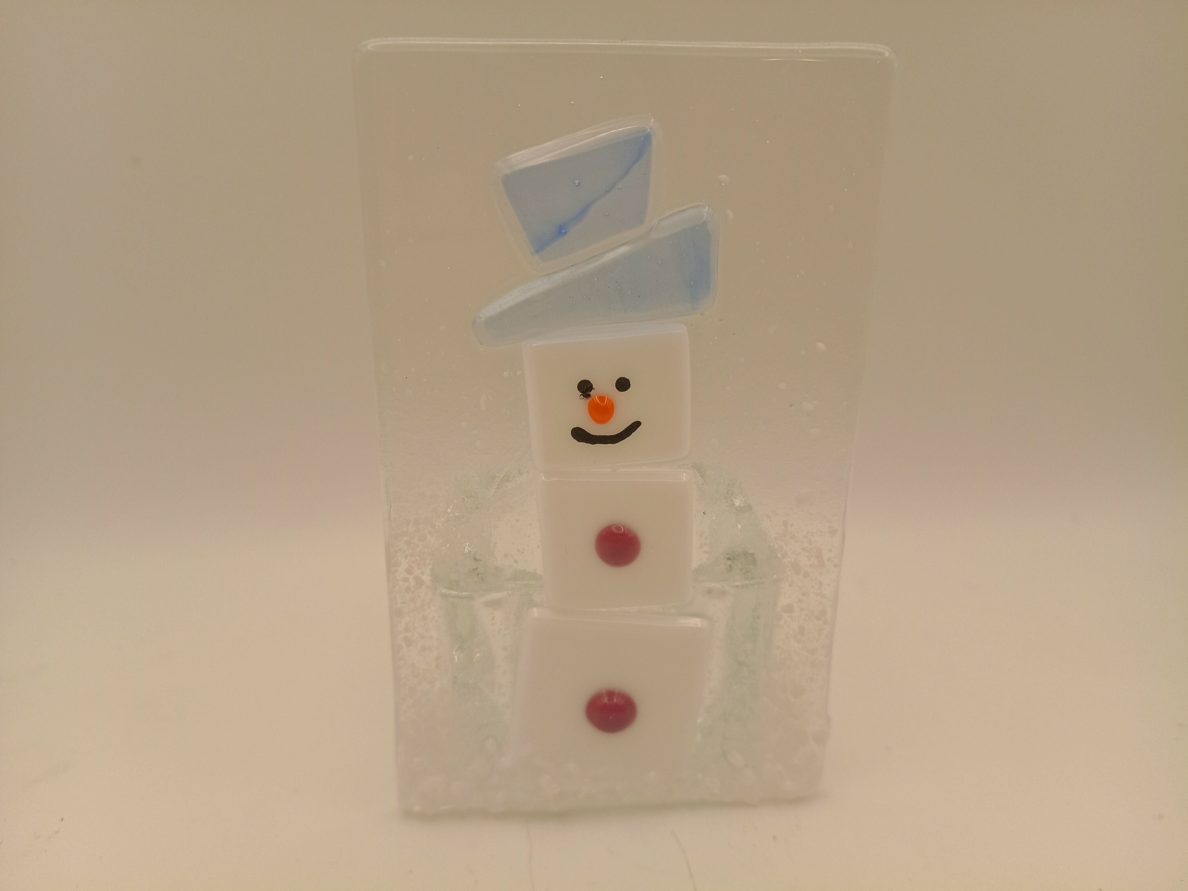 Fused Glass Snowman Tealight