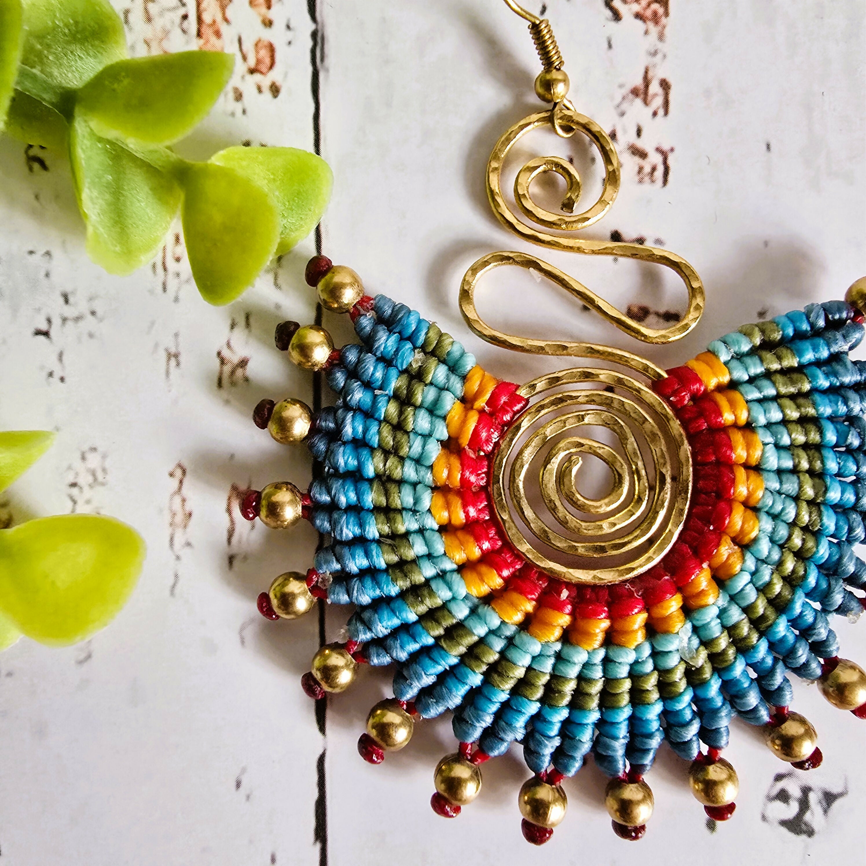 Tropical Blue Macrame Earrings; Boho Colourful Dopamine Colourful Statement Earrings