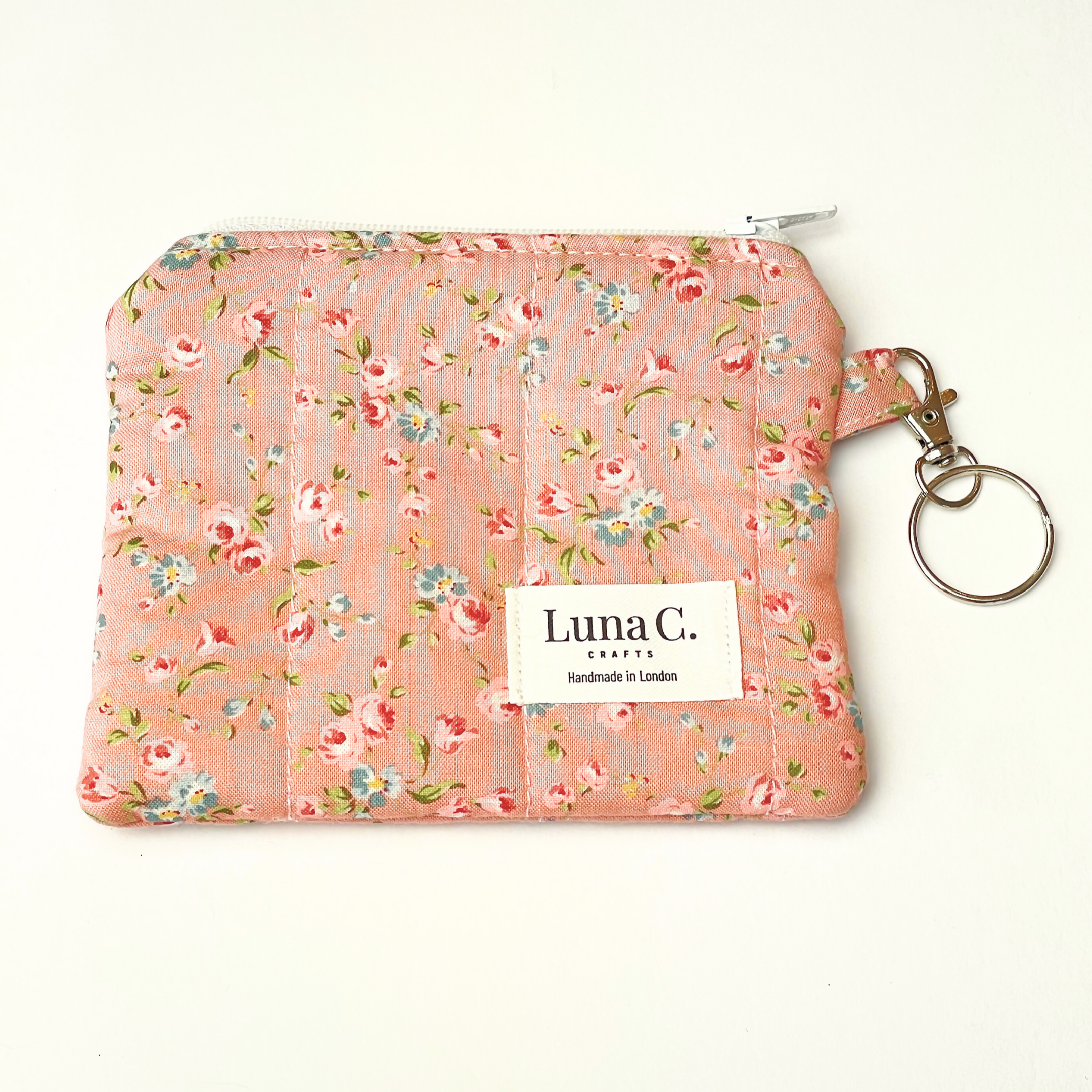 Light Pink Floral Quilted Keychain Wallet