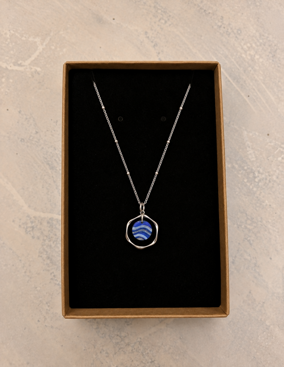 Blue Faux Stone & Silver Circle Pendant Necklace