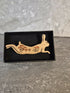 Handcrafted Cherry Veneered Leaping Hare Pin with Flower Decoration