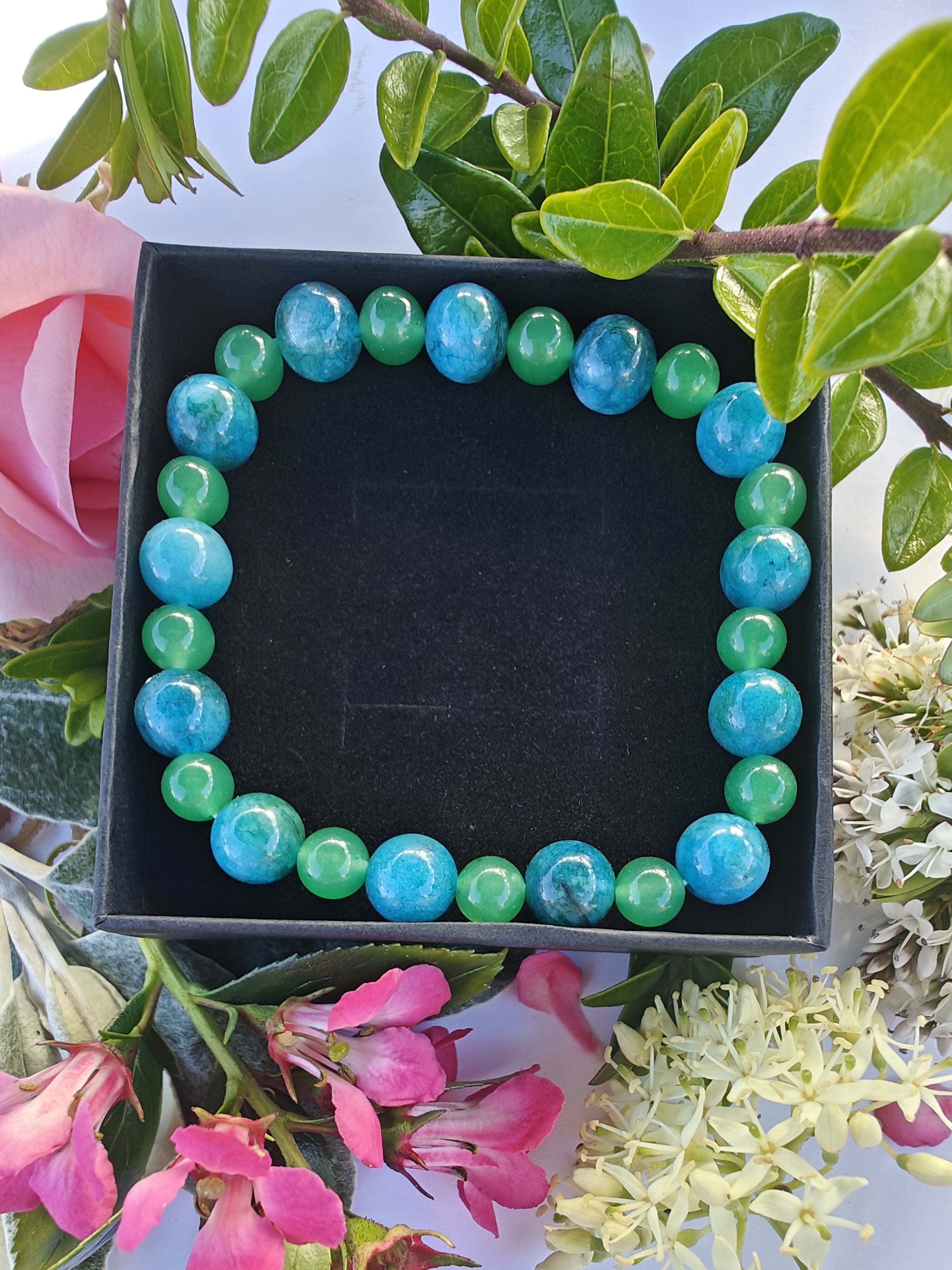Green Aventurine and Blue Apatite Crystal Bracelet