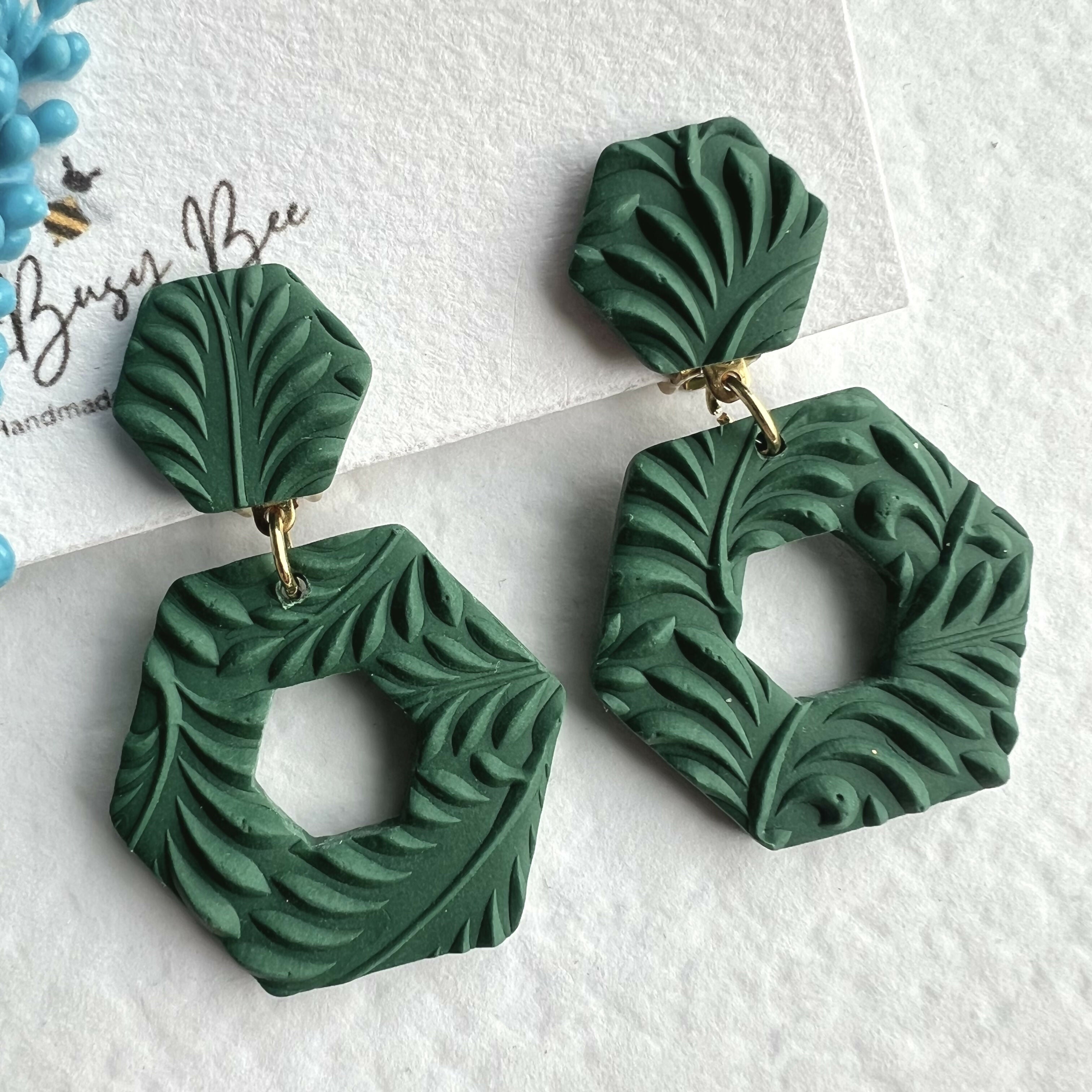 Dainty Clip On Dangle Earrings / Boho Polymer Clay Earrings for Non Pierced Ears