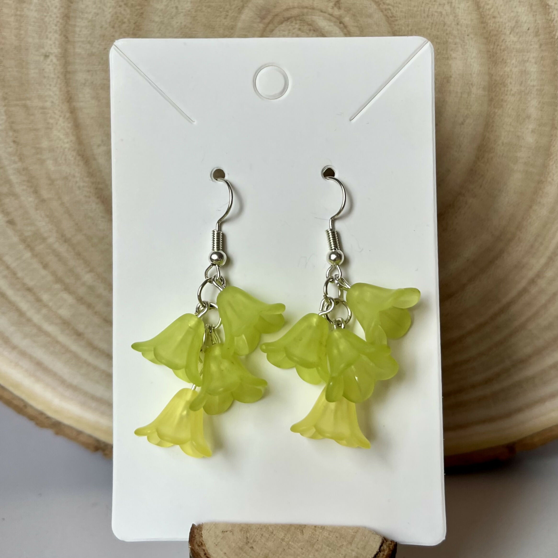 Green Into Yellow Cascading Flower Earrings