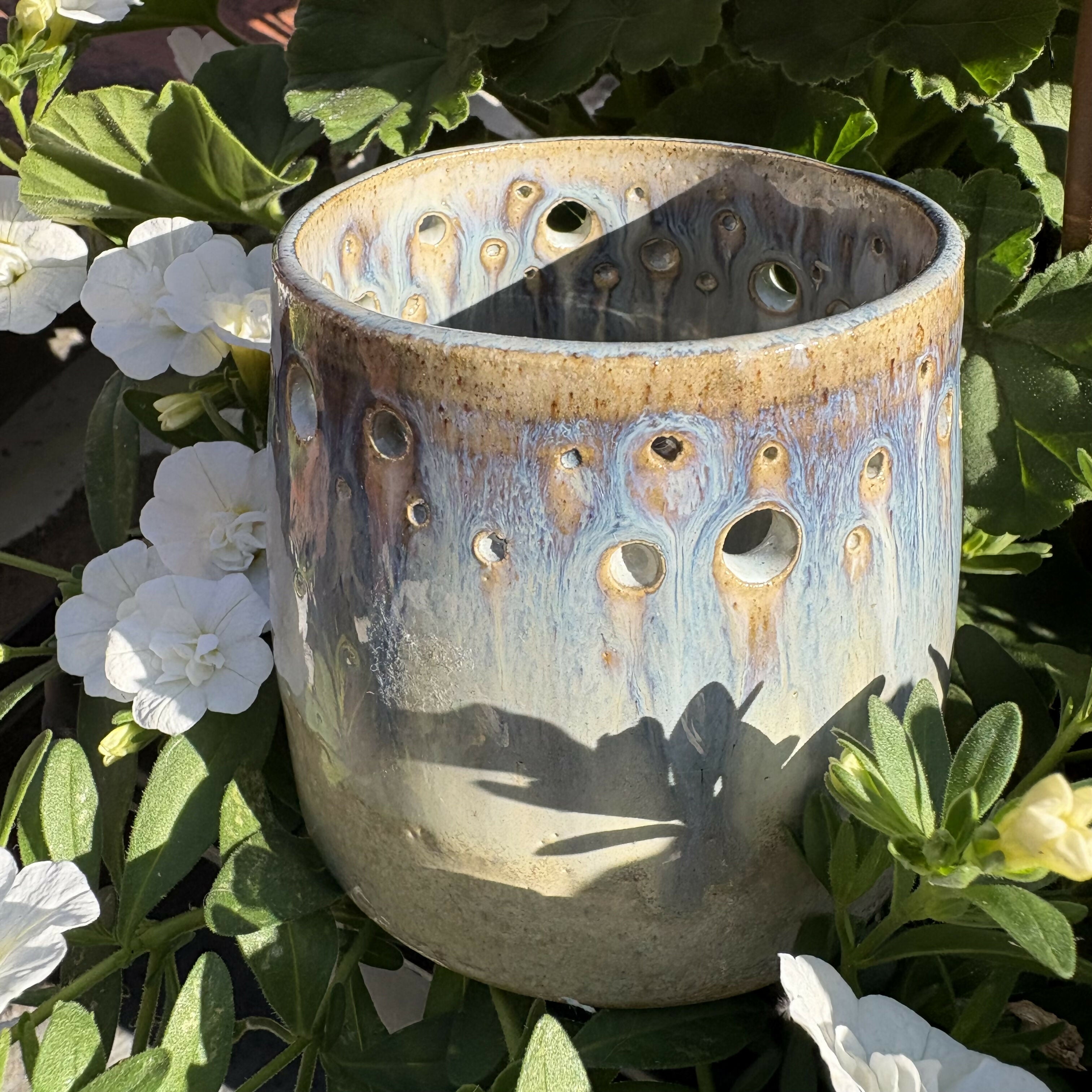 Beige and Blue Candle Holder