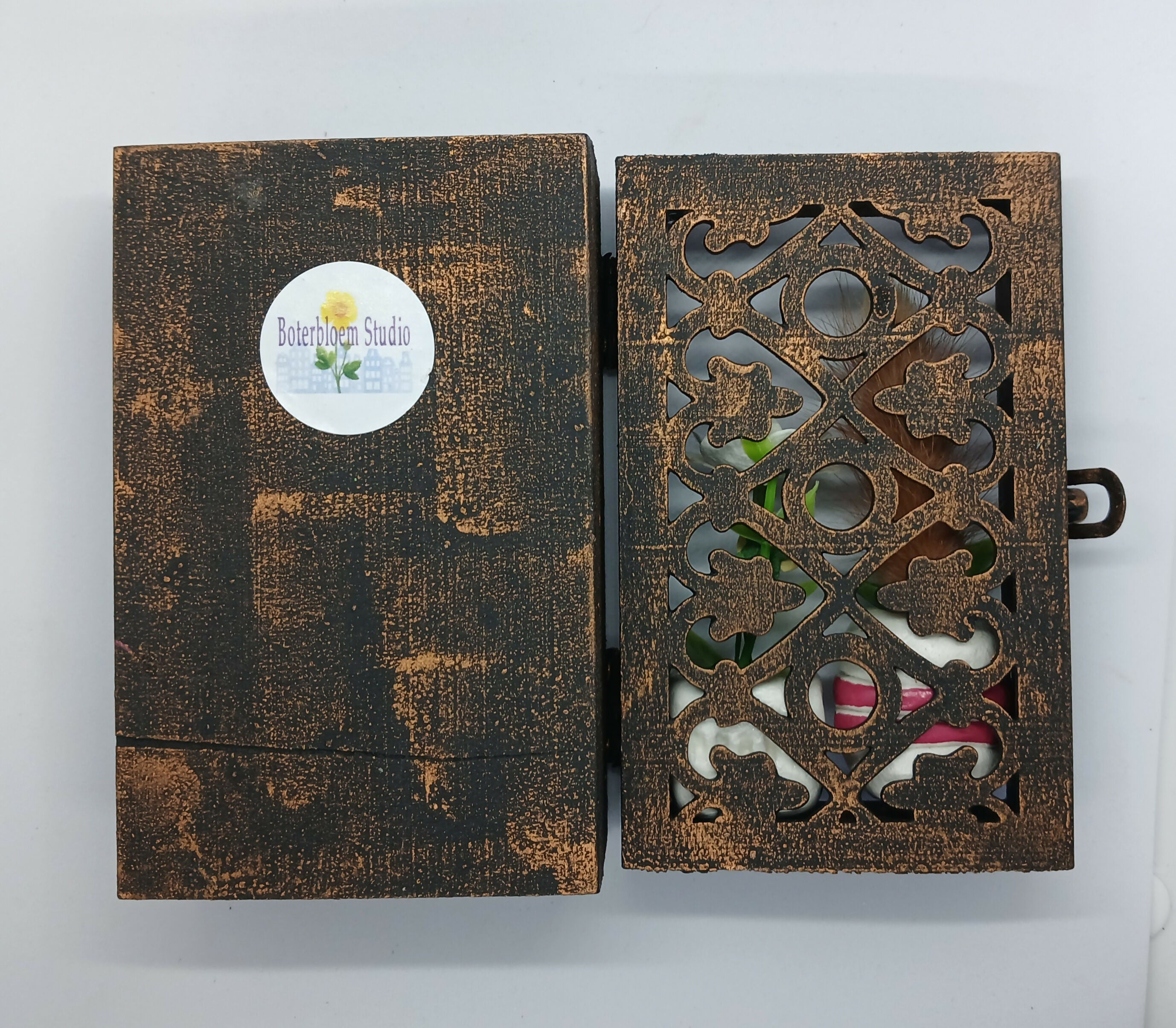 Bookcase Diorama Clay Trinket Filled Wooden Box