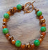 Gemstone Bracelet with a Pure Copper Toggle Catch, Copper Hematite, Pea Green Jasper and Faceted Carnelian.