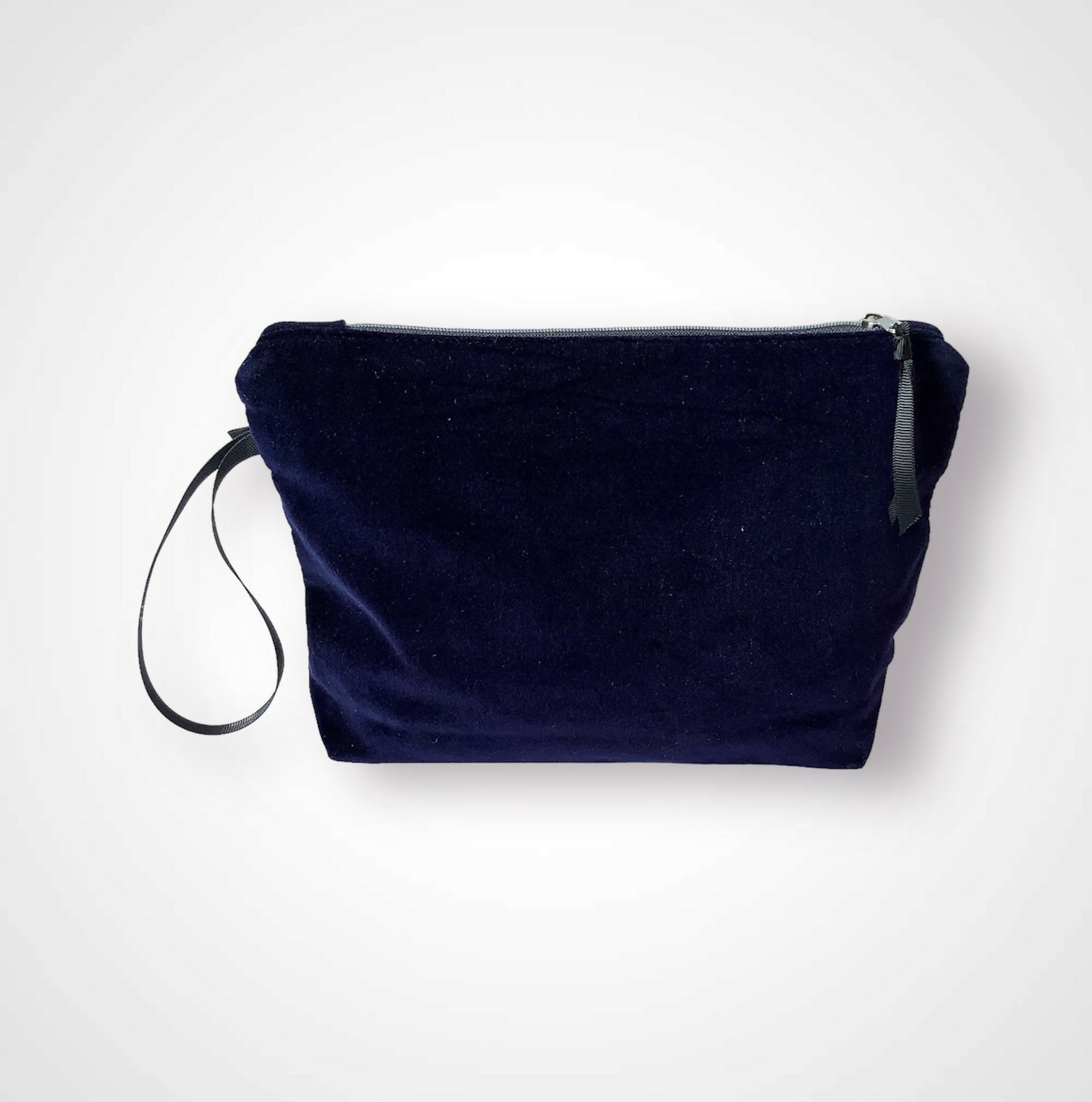 Navy Blue Peacock Feathers Velvet Makeup Bag