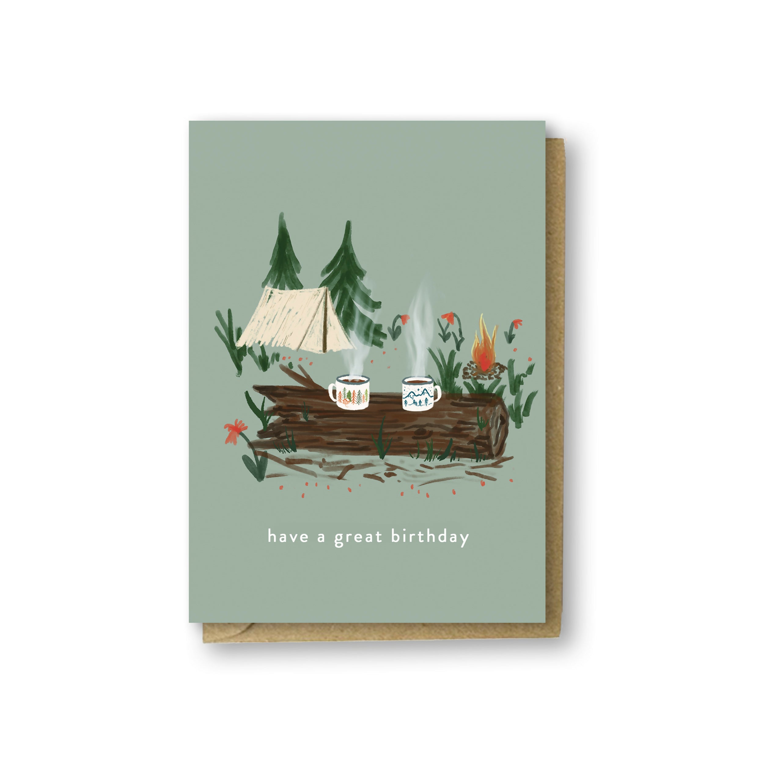 Camping Mugs Illustrated Birthday Card