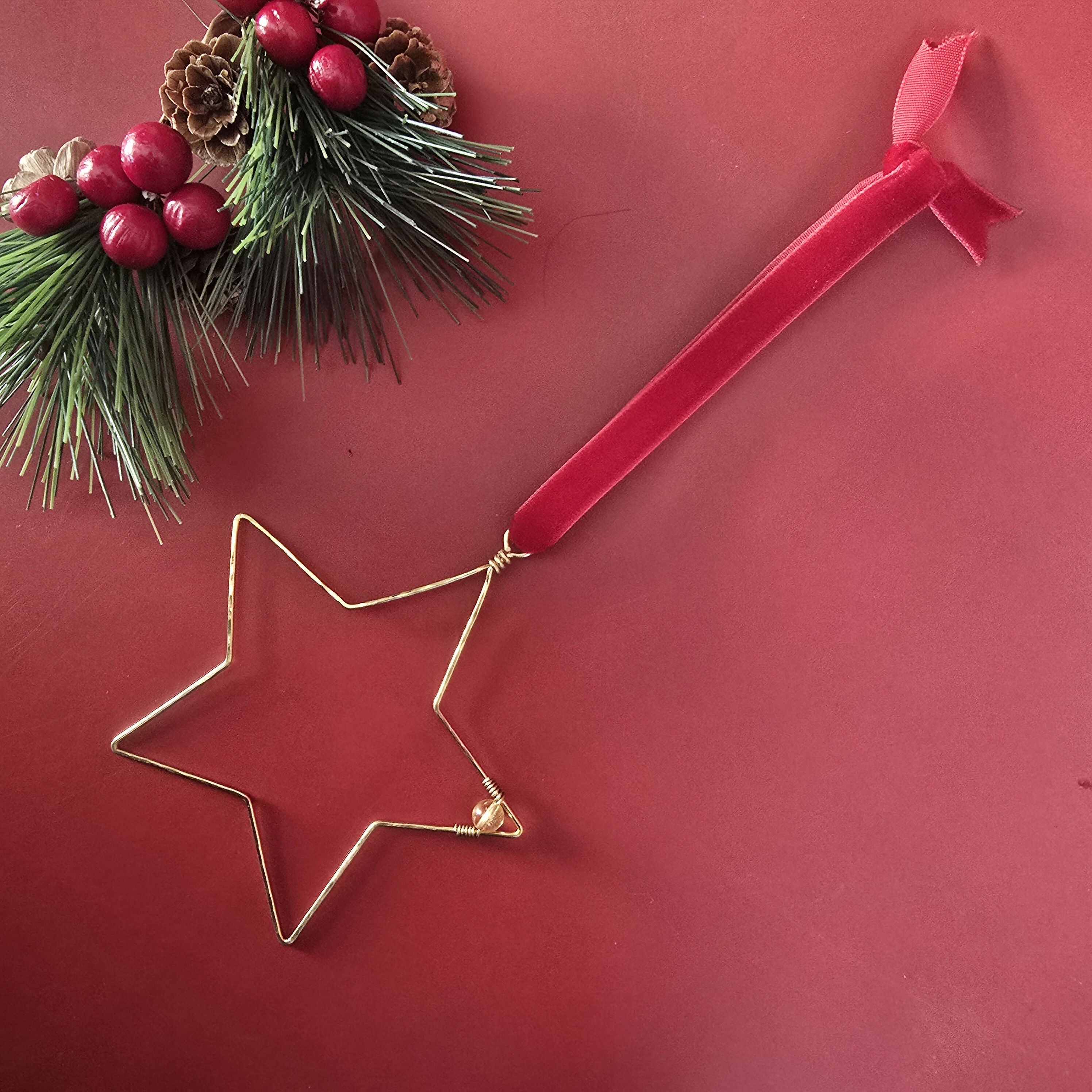 Christmas Star Tree Hanging; Wire-Art Citrine Crystal Festive Decor