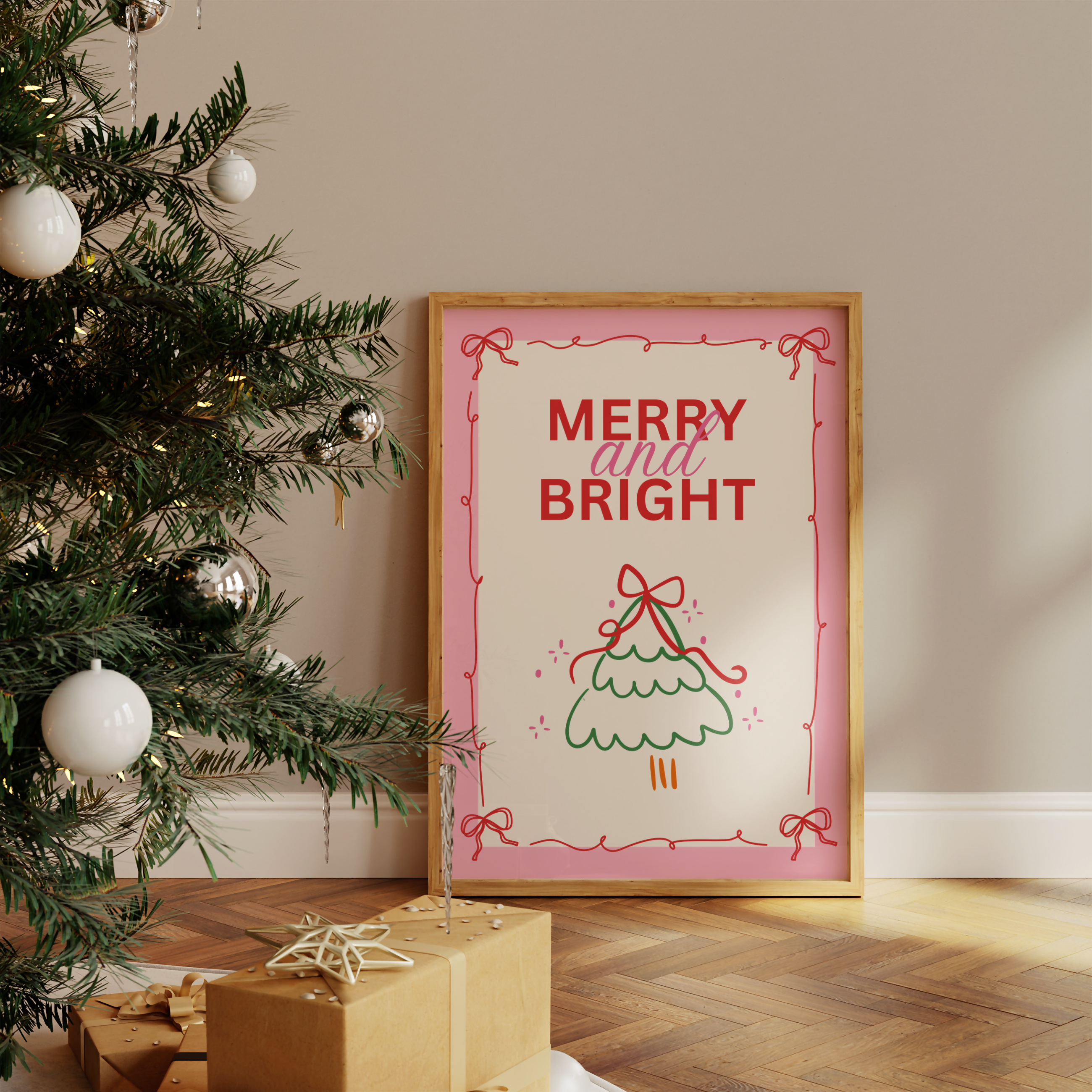 MERRY & BRIGHT CHRISTMAS WALL ART PRINT