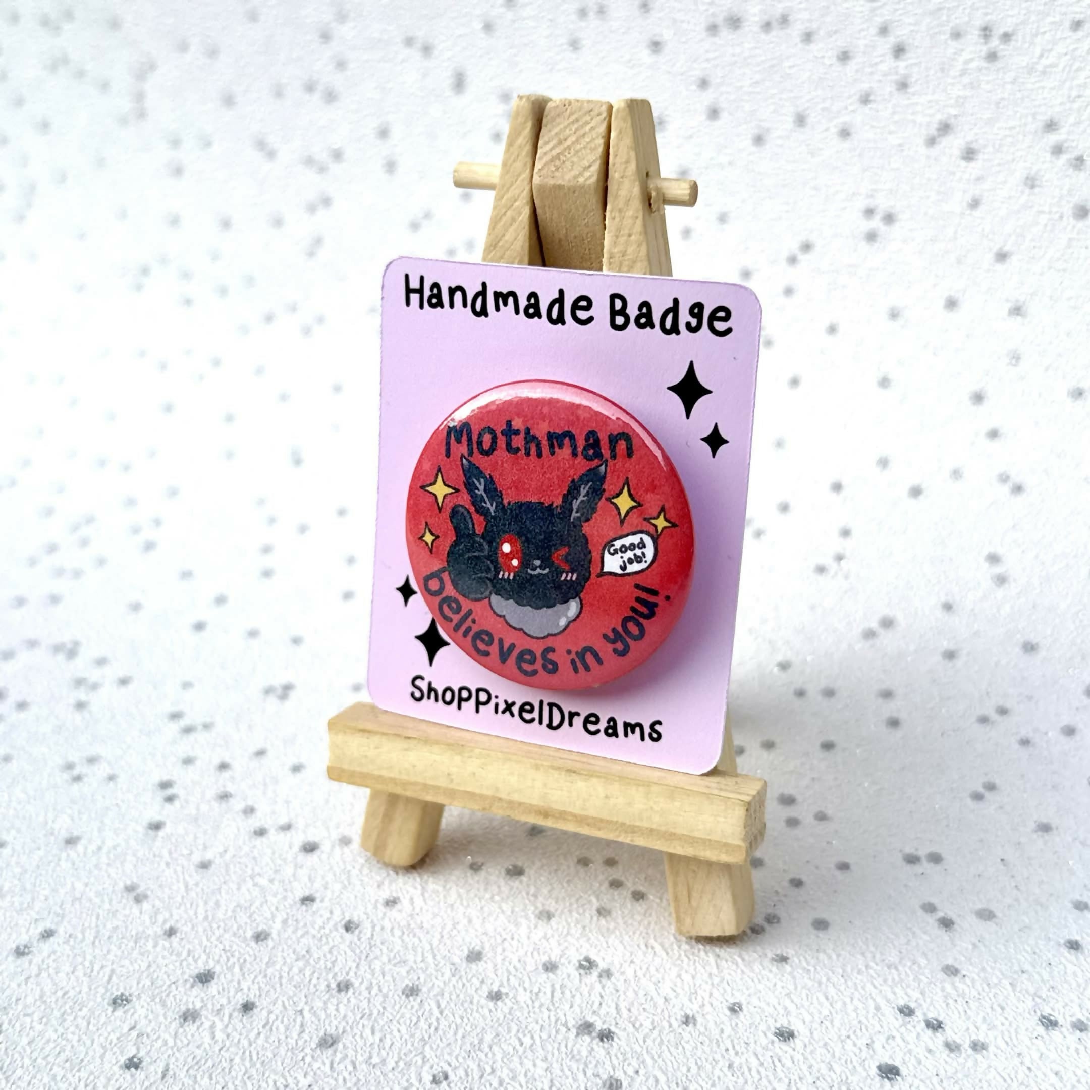 Mothman Believes in You Motivational Cryptid Holographic Pin Badge