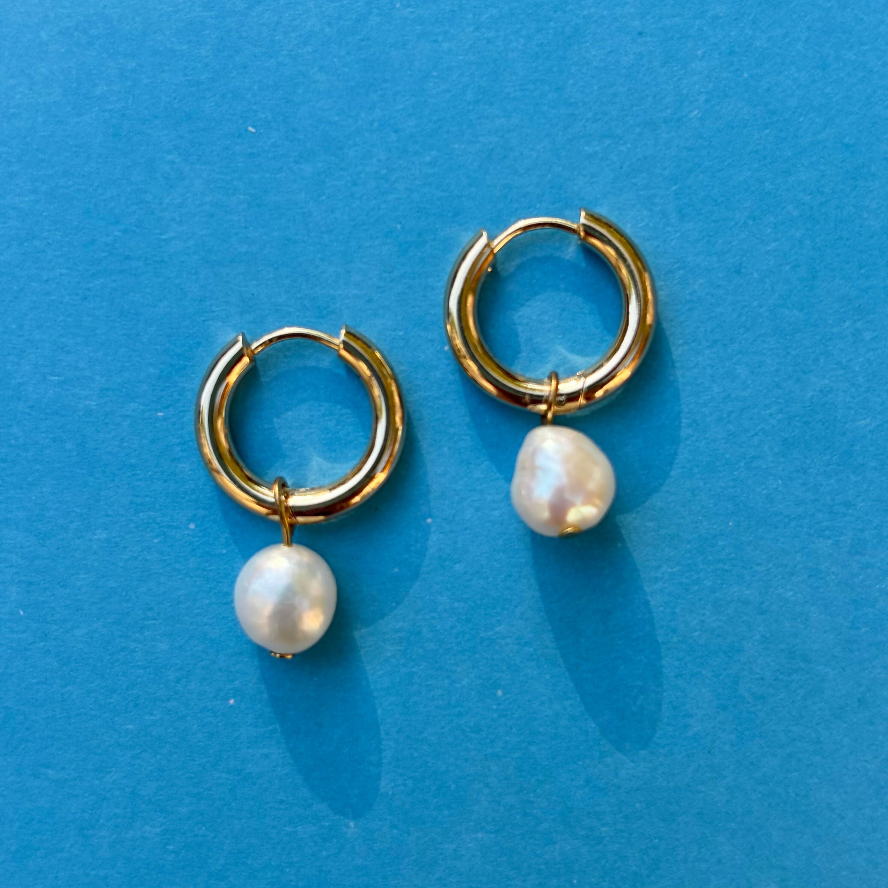 Selena Pearl Bead Gold Huggie Hoop Earrings