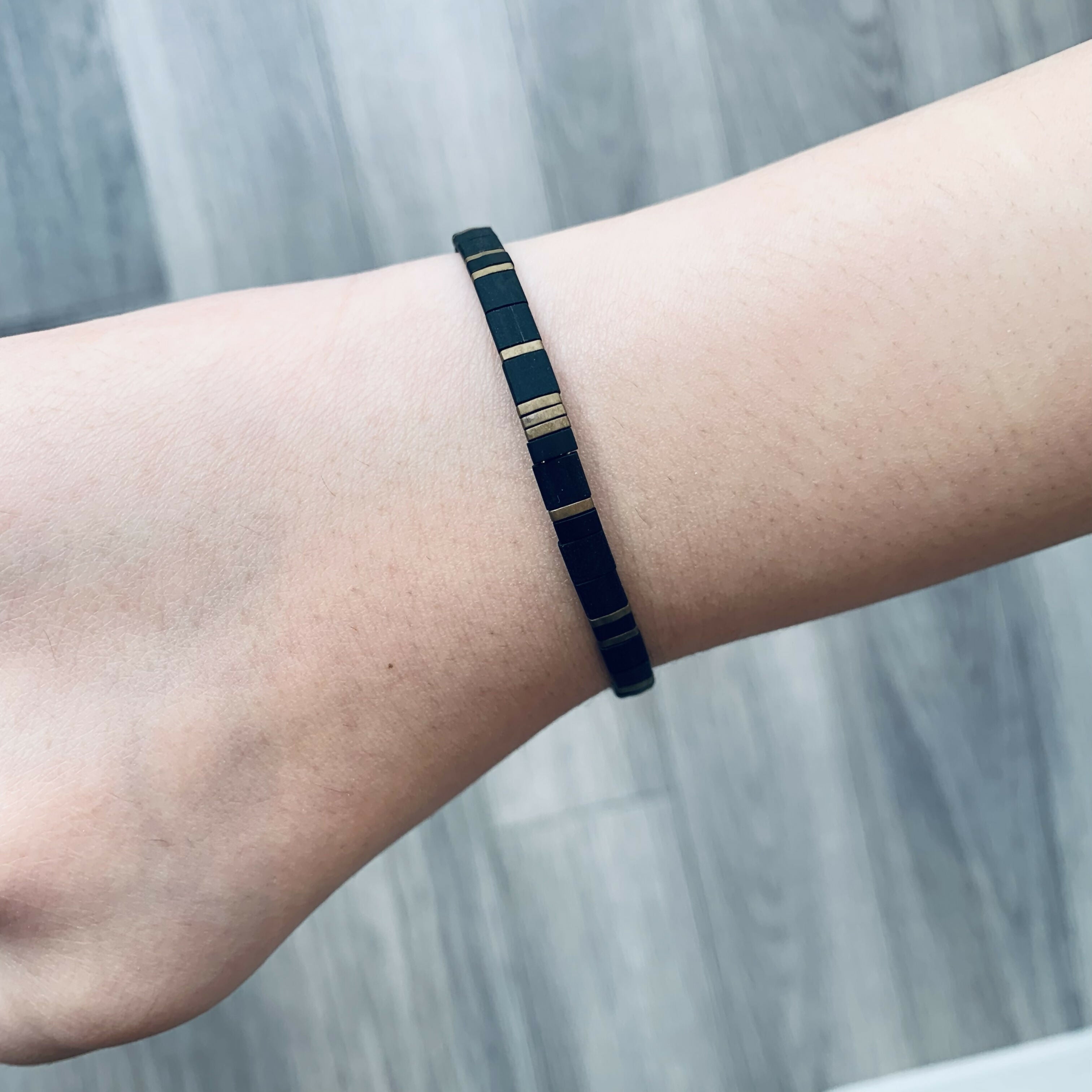 Japanese Tila Glass Bead Bracelet - Black & Bronze
