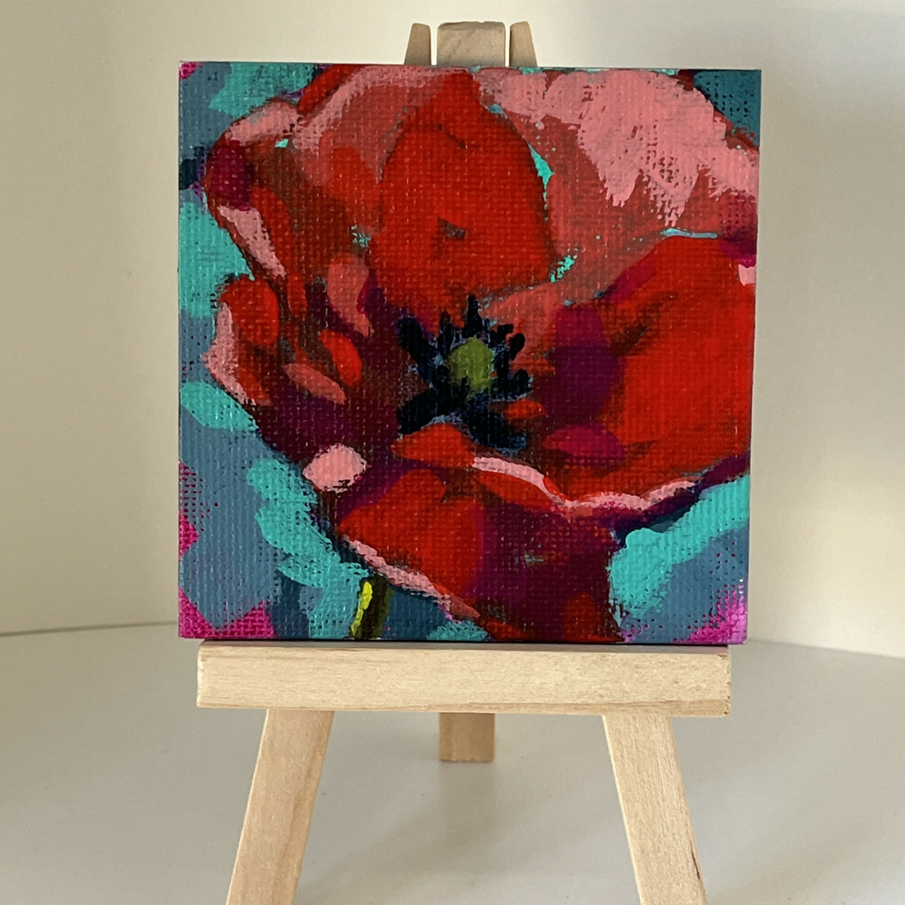 Hand Painted Poppy Floral Mini Canvas Magnet
